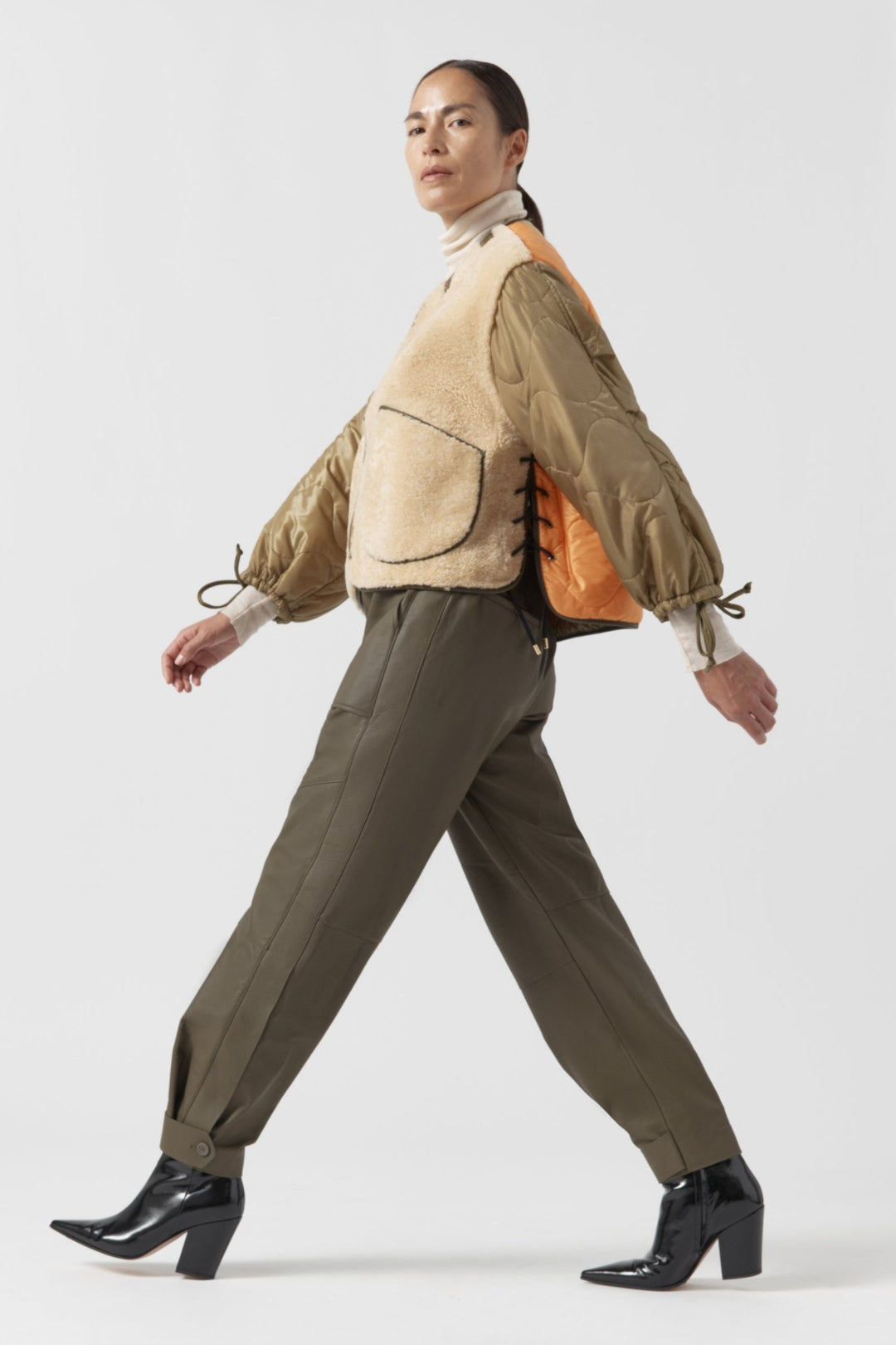 Aviator Shearling Lattice Bomber - Moss / Blonde