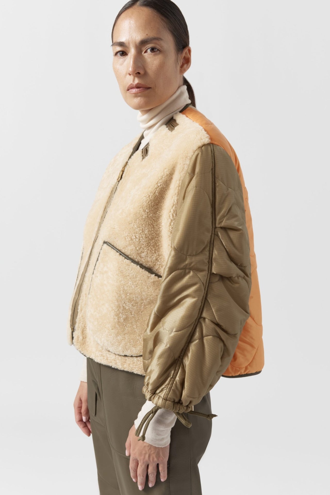 Aviator Shearling Lattice Bomber - Moss / Blonde