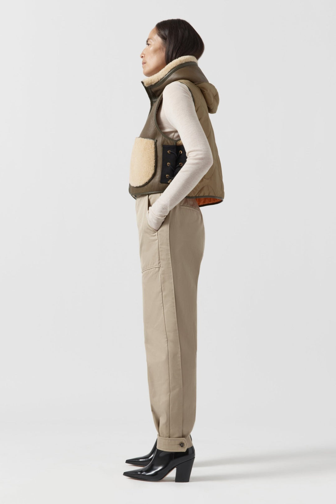 Aviator Shearling Lattice Zip Hood - Moss / Blonde