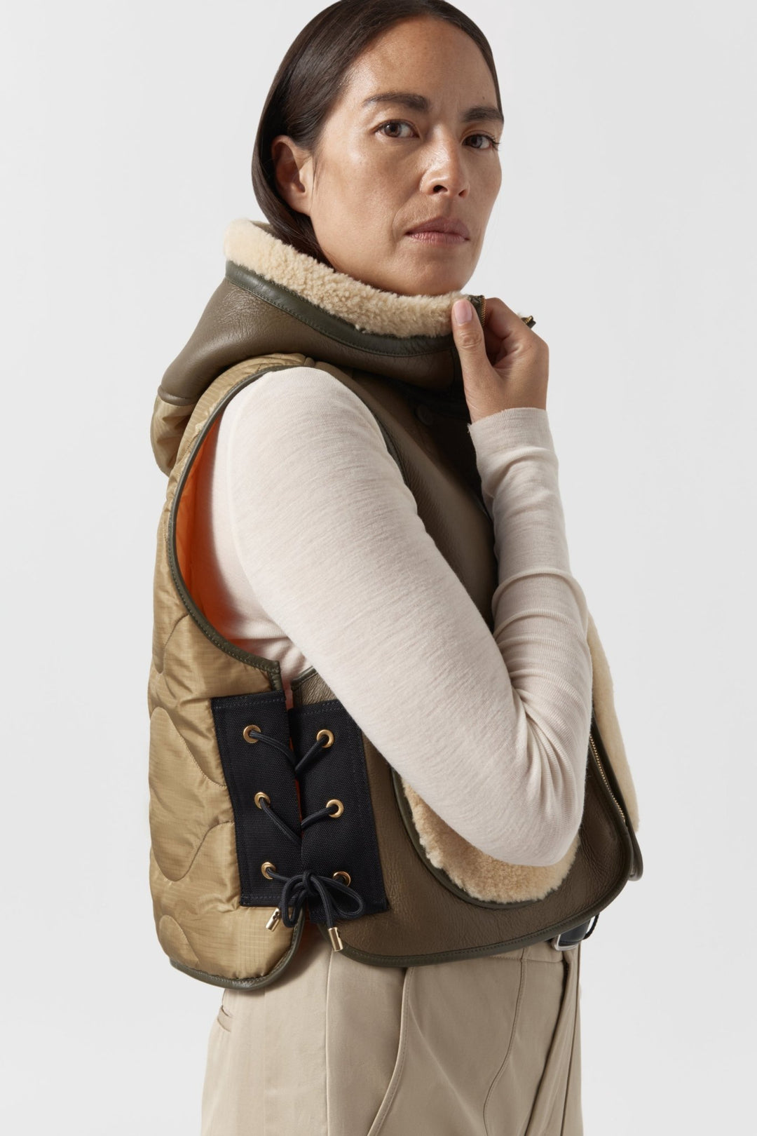 Aviator Shearling Lattice Zip Hood - Moss / Blonde