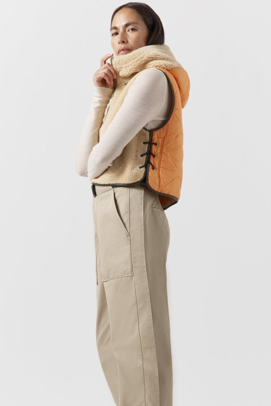 Aviator Shearling Lattice Zip Hood - Moss / Blonde