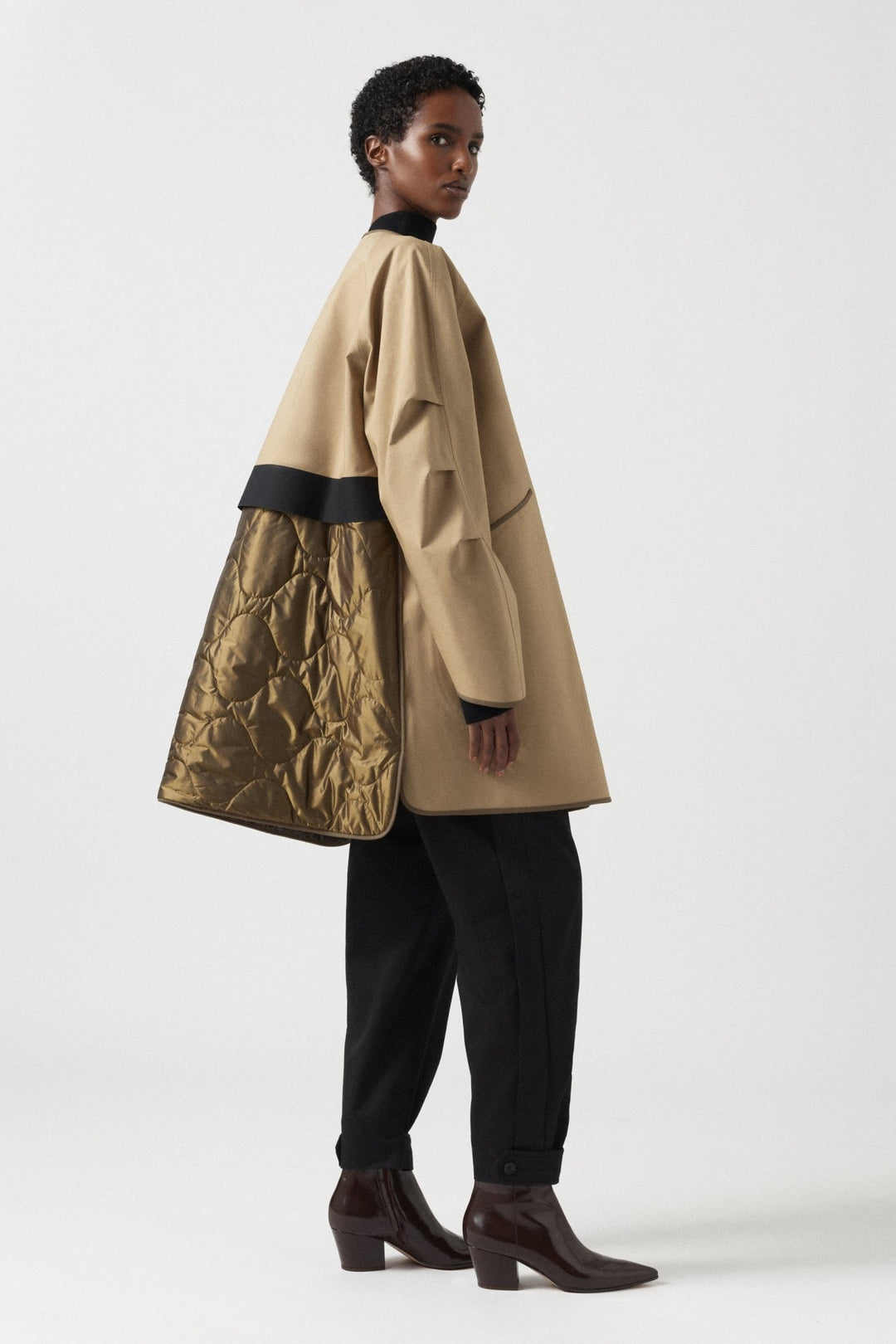 Weatherproof Bonded Short Raincoat - Black / Honey