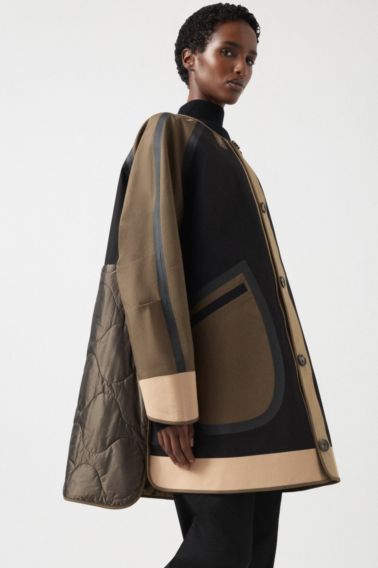 Weatherproof Bonded Short Raincoat - Black / Honey