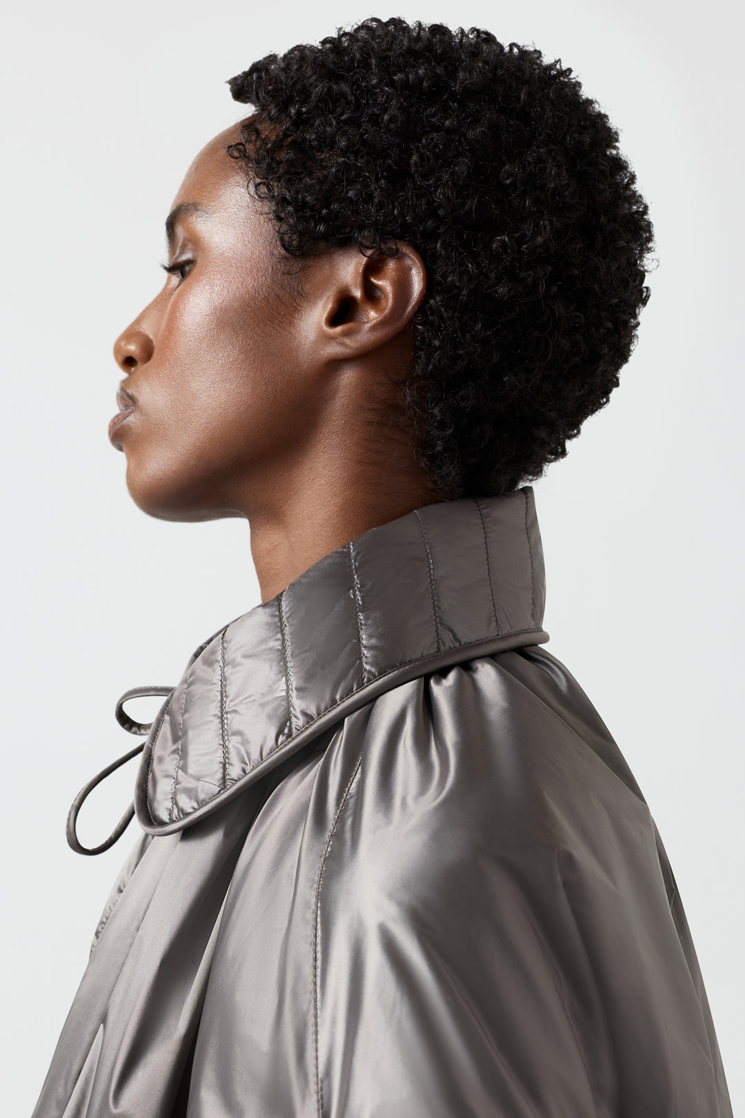 Quilted Nylon & Wool Collar - Granite / Bordeaux