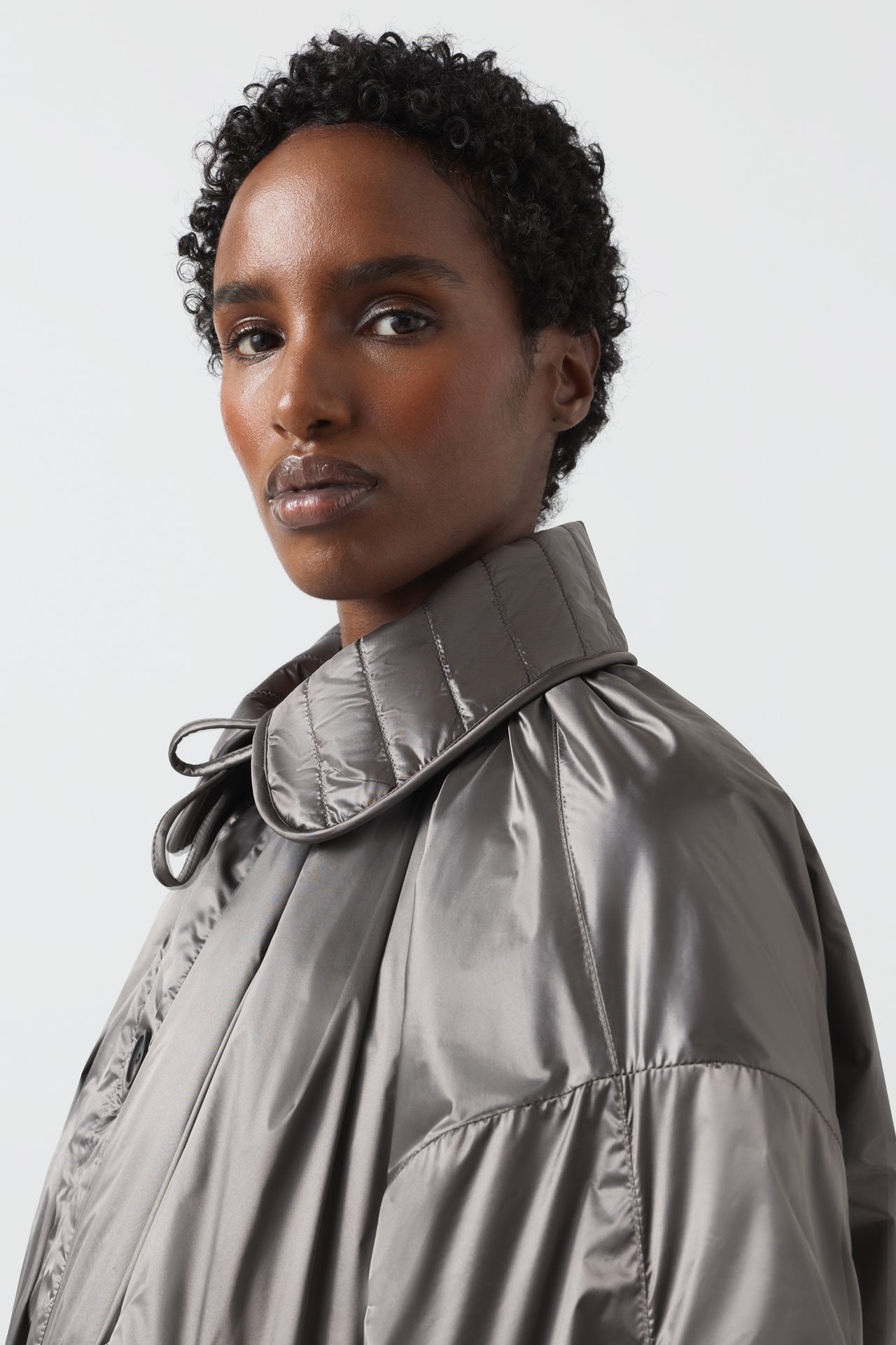 Quilted Nylon & Wool Collar - Granite / Bordeaux