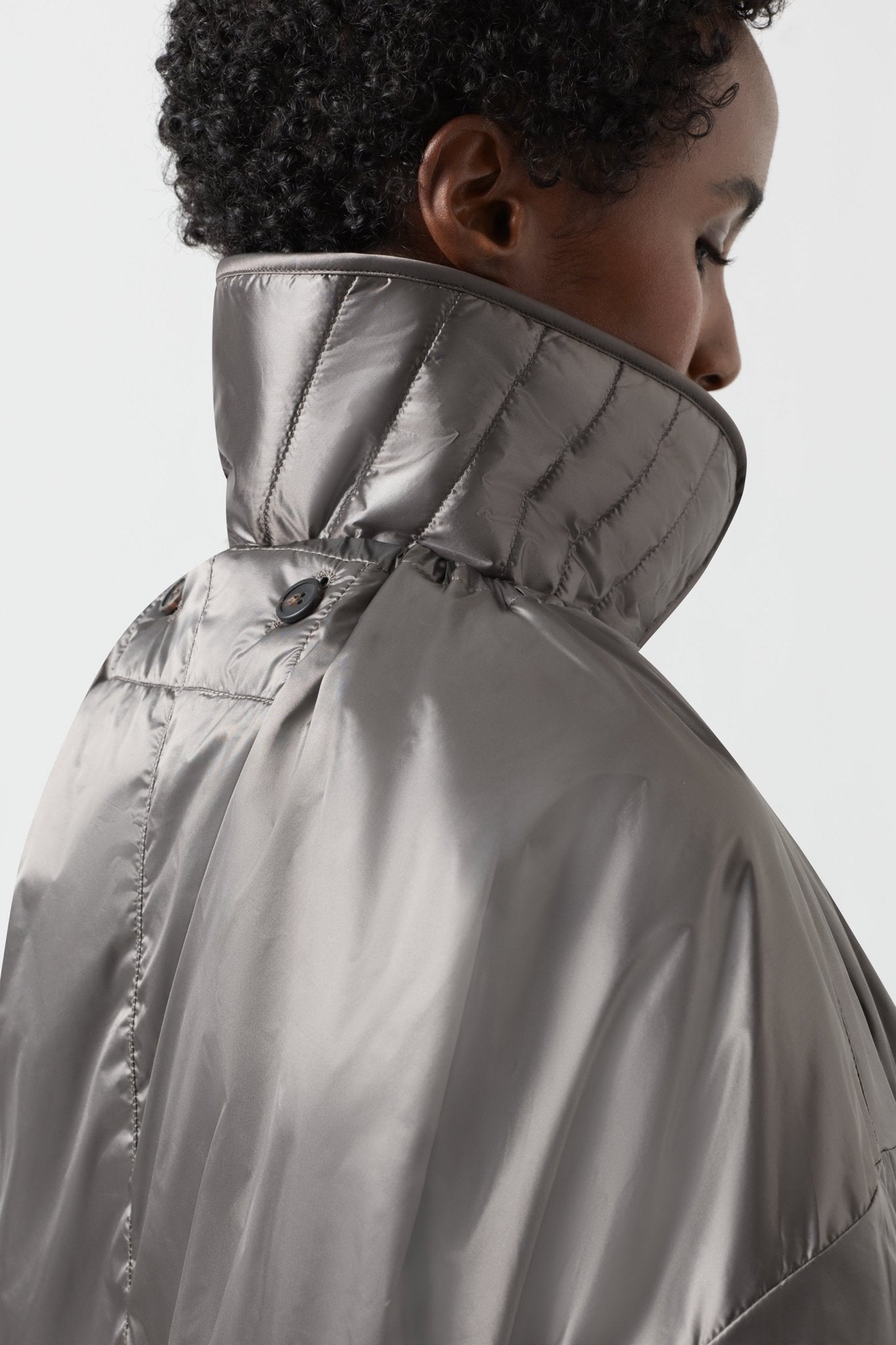 Quilted Nylon & Wool Collar - Granite / Bordeaux