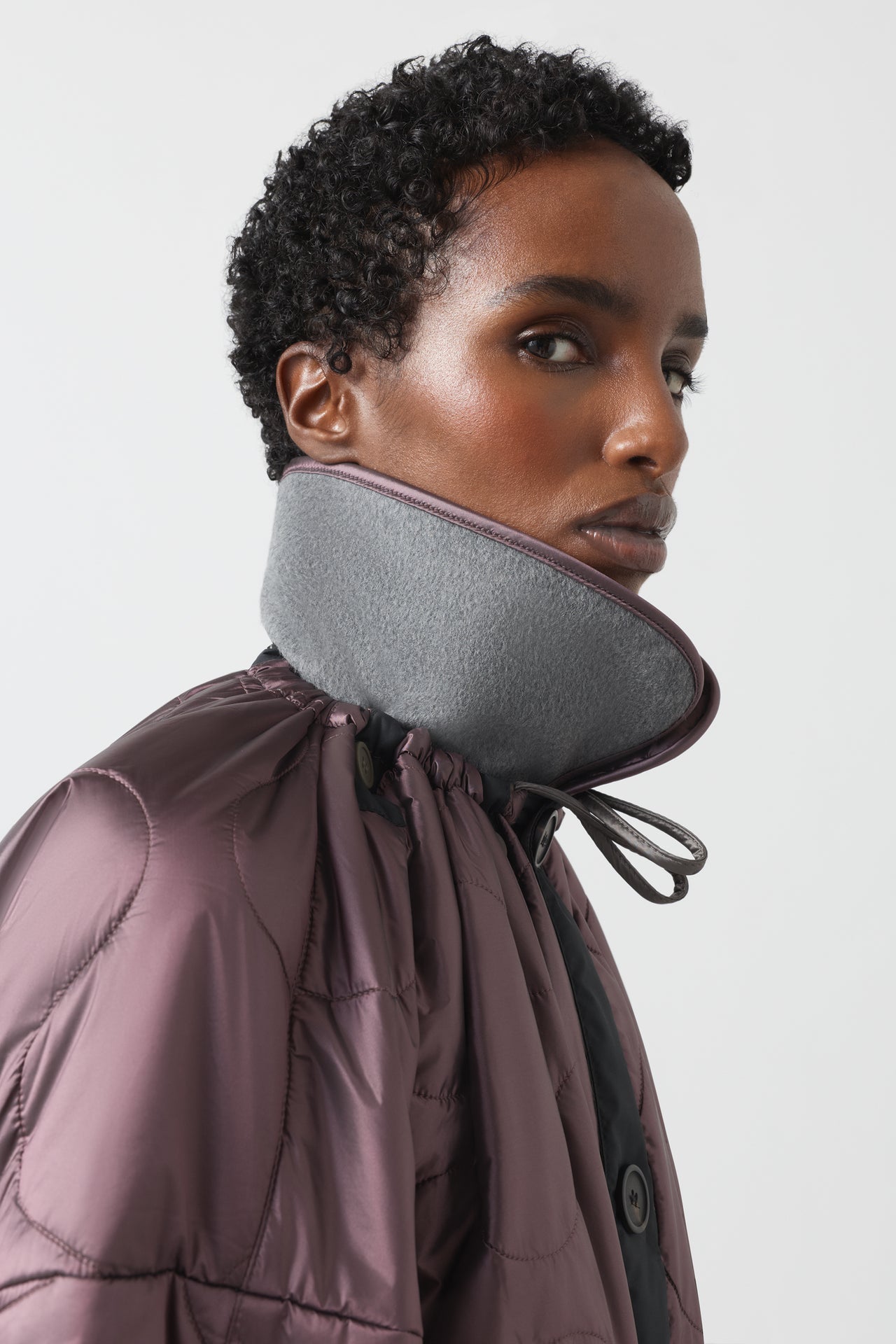Quilted Nylon & Wool Collar - Amethyst / Heather Grey