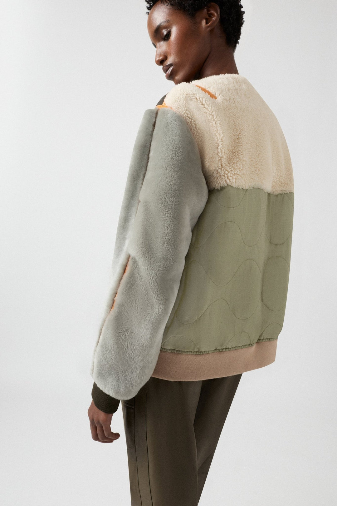 Shearling Wool Bomber - Forest Green / Pale Jade & Natural