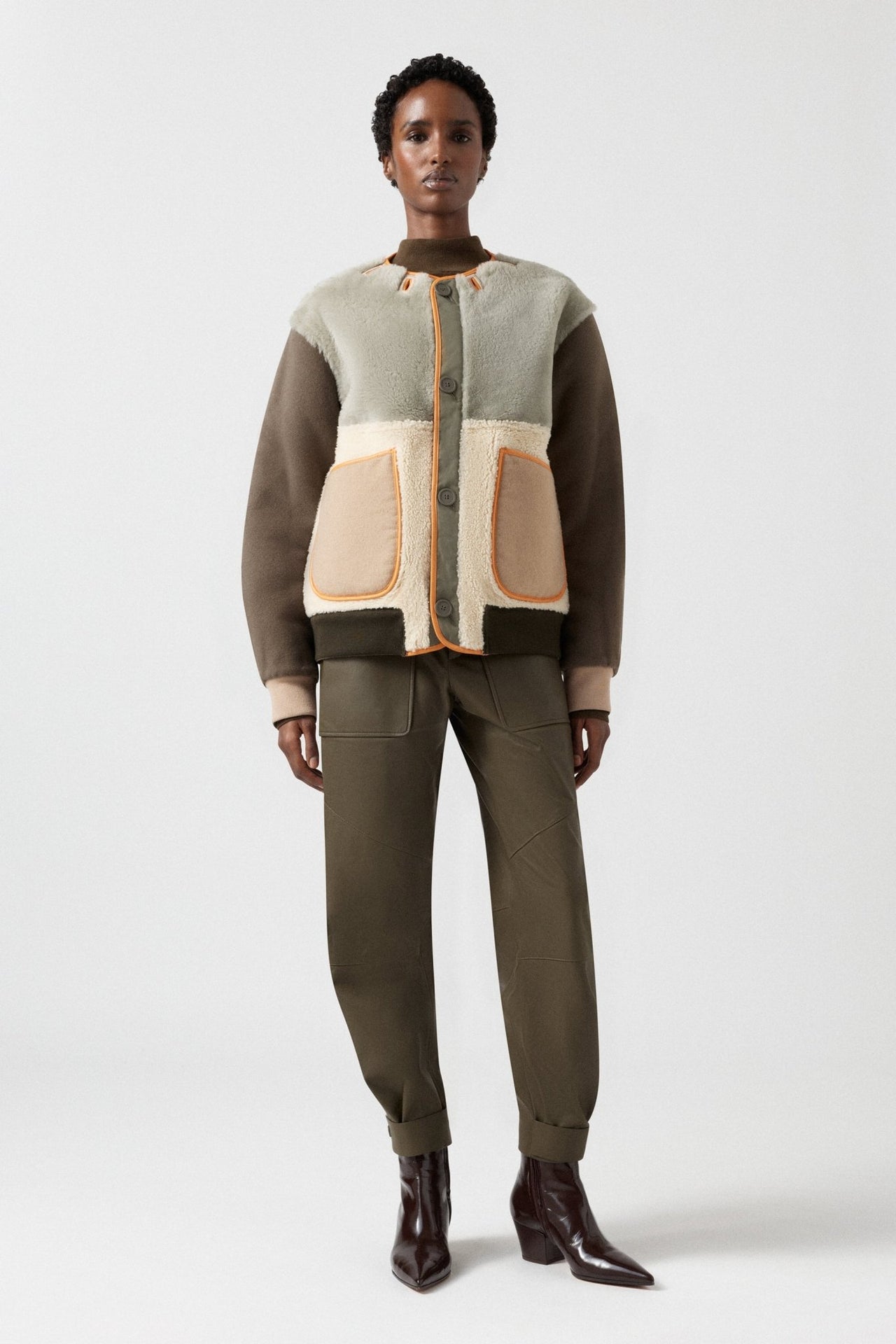 Shearling Wool Bomber - Forest Green / Pale Jade & Natural