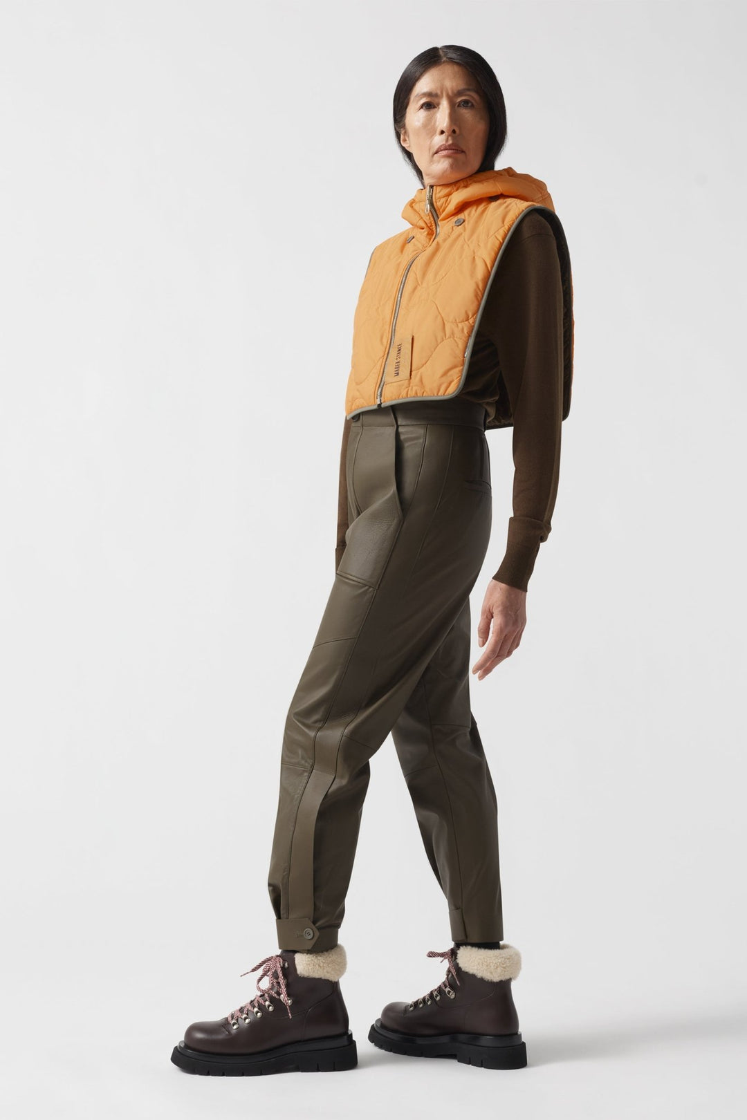 Quilted Zip Hood - Dark Olive / Clementine