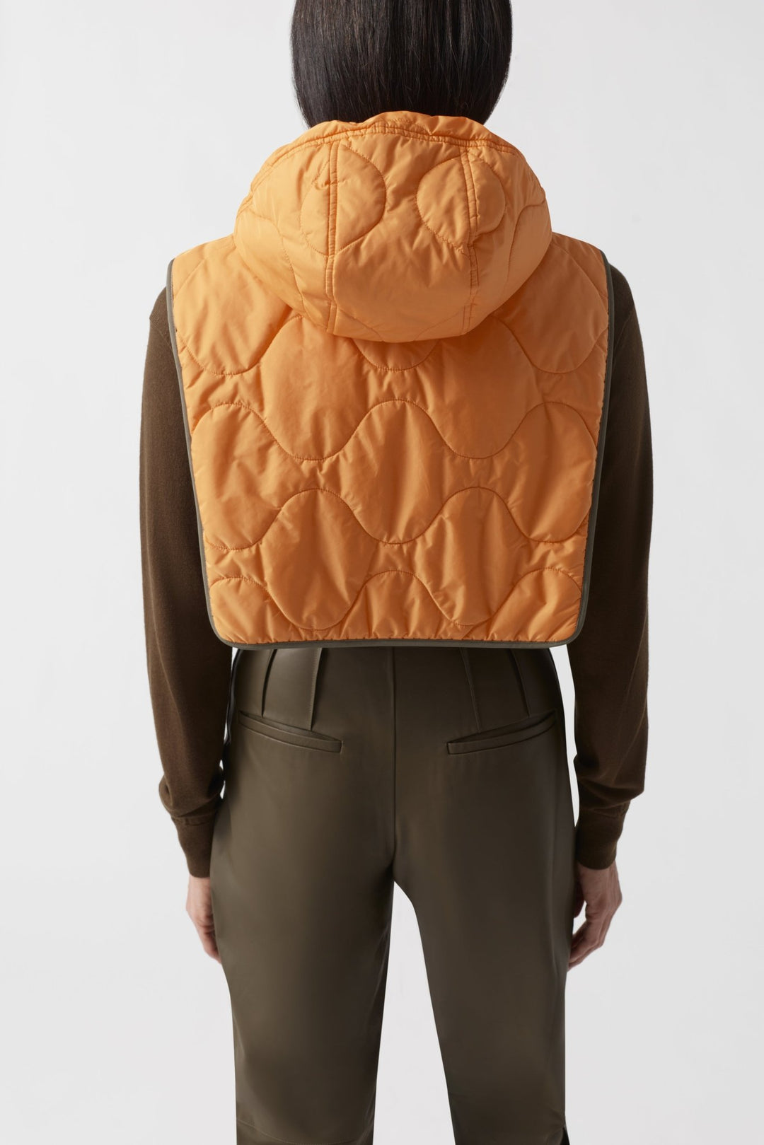 Quilted Zip Hood - Dark Olive / Clementine