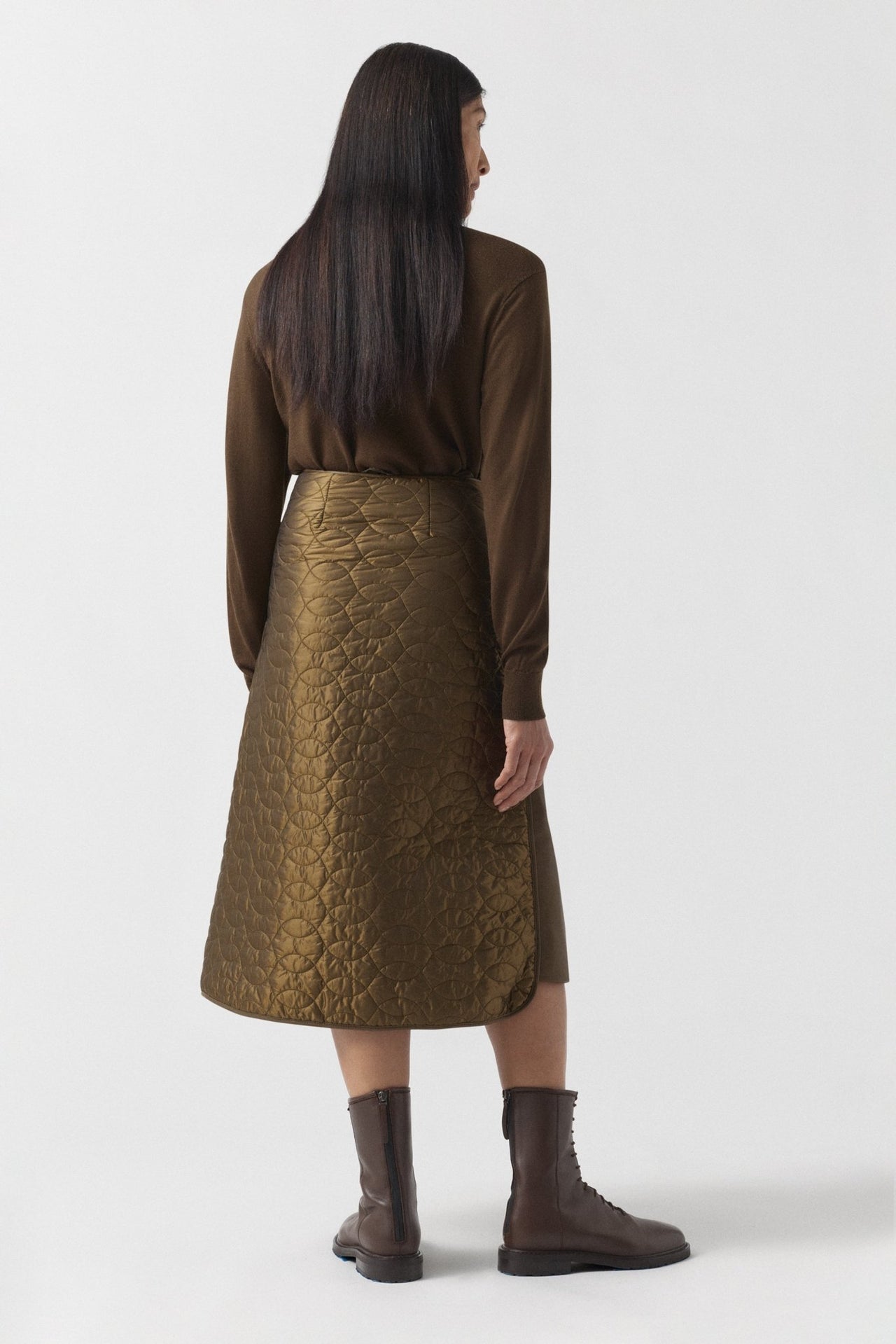 Leather & Nylon Wrap Skirt - Moss & Antique Gold