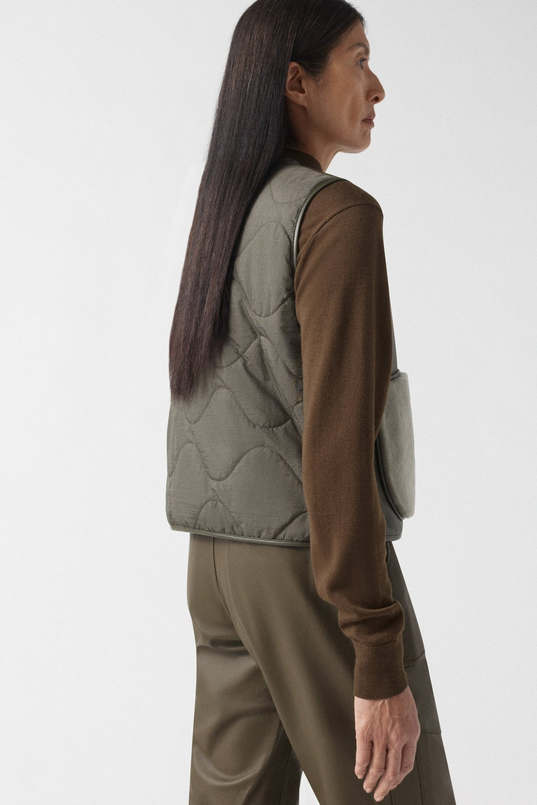 Aviator Shearling Vest - Dark Olive / Sky Blue