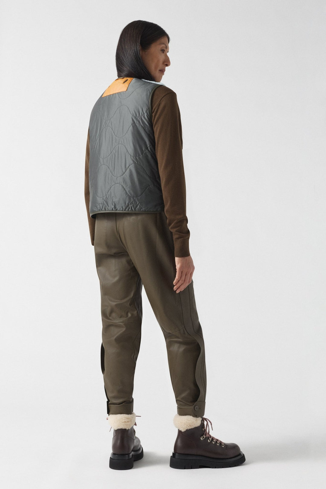 Aviator Shearling Vest - Dark Olive / Sky Blue