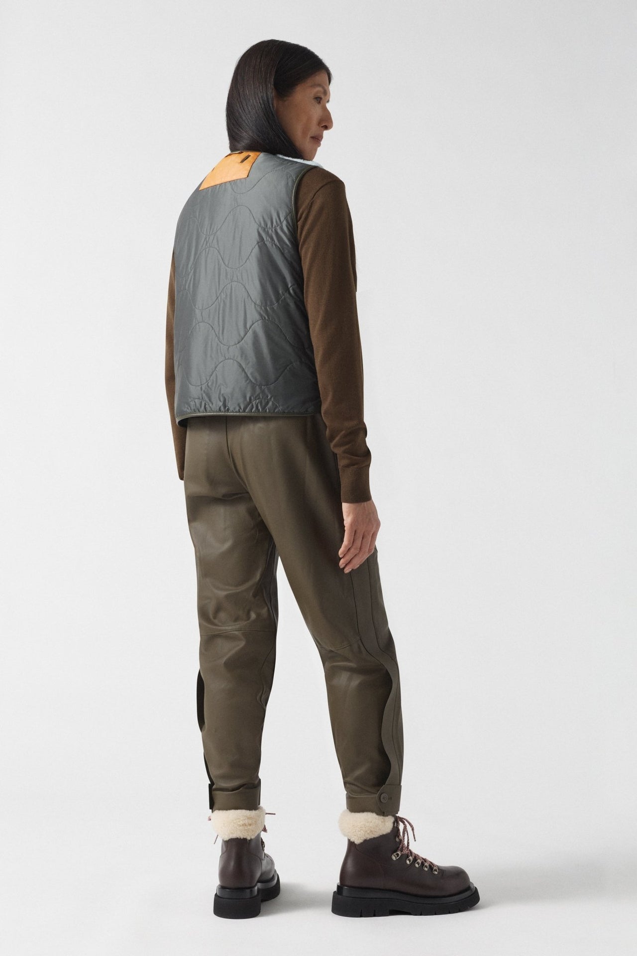 Aviator Shearling Vest - Dark Olive / Sky Blue