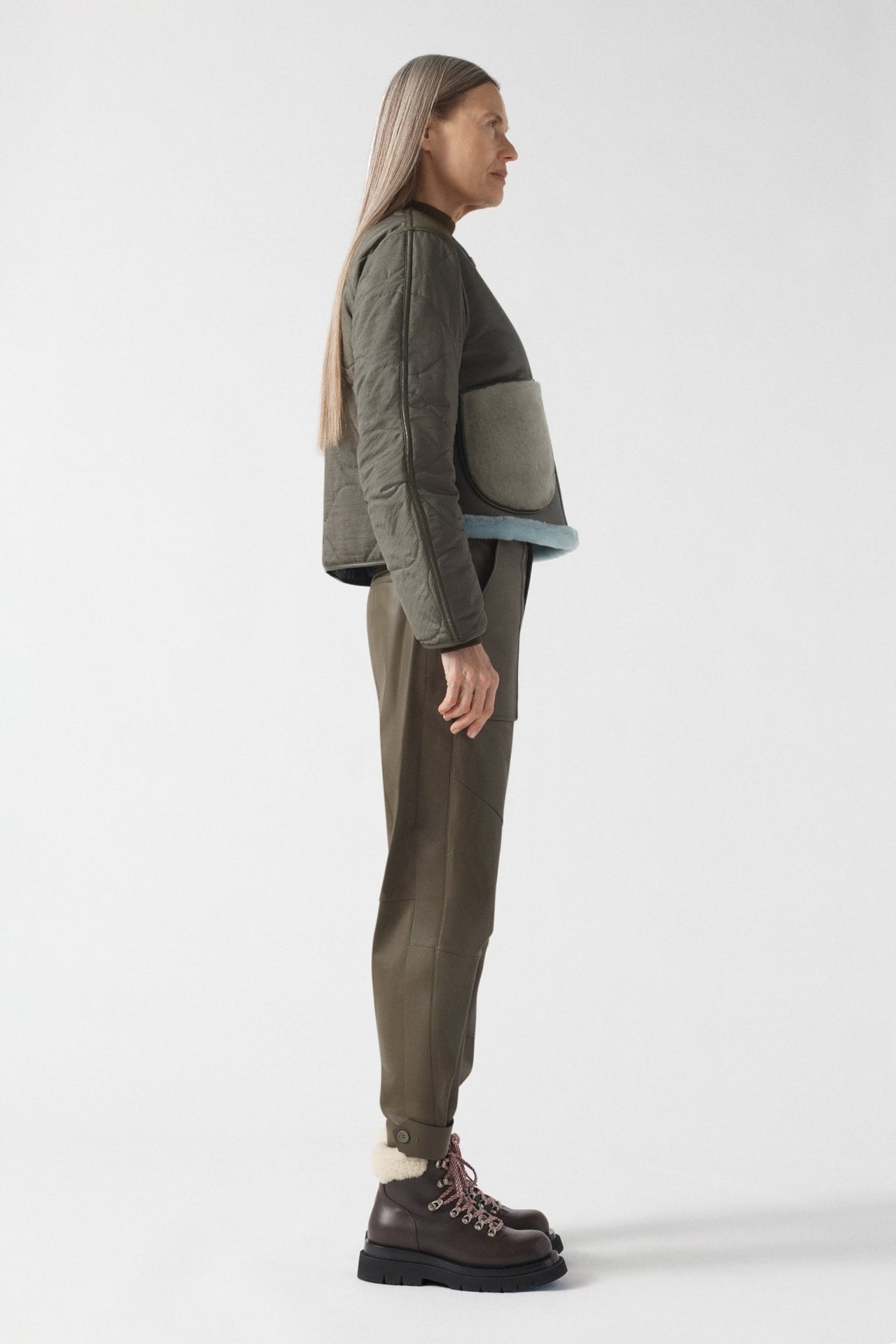 Aviator Shearling Jacket - Dark Olive / Sky Blue