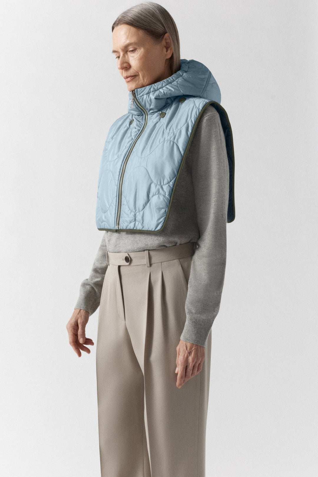 Quilted Zip Hood - Dove Grey / Glacier Blue