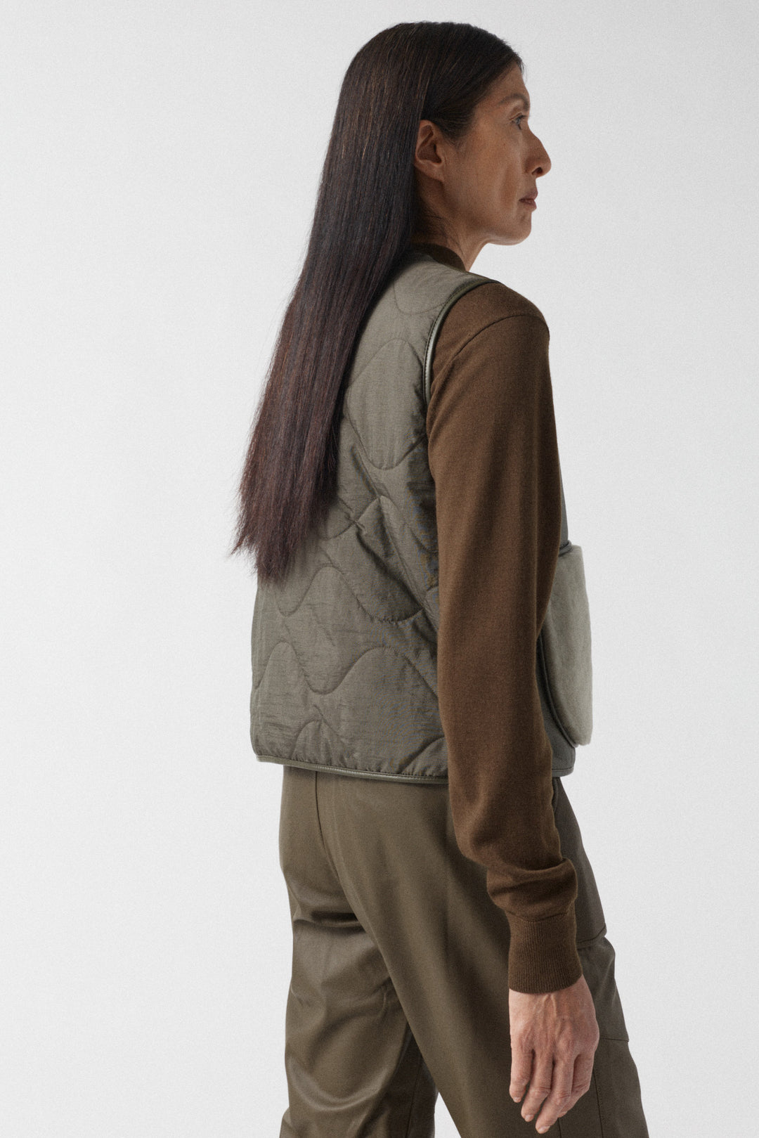 Aviator Shearling Vest - Dark Olive / Sky Blue