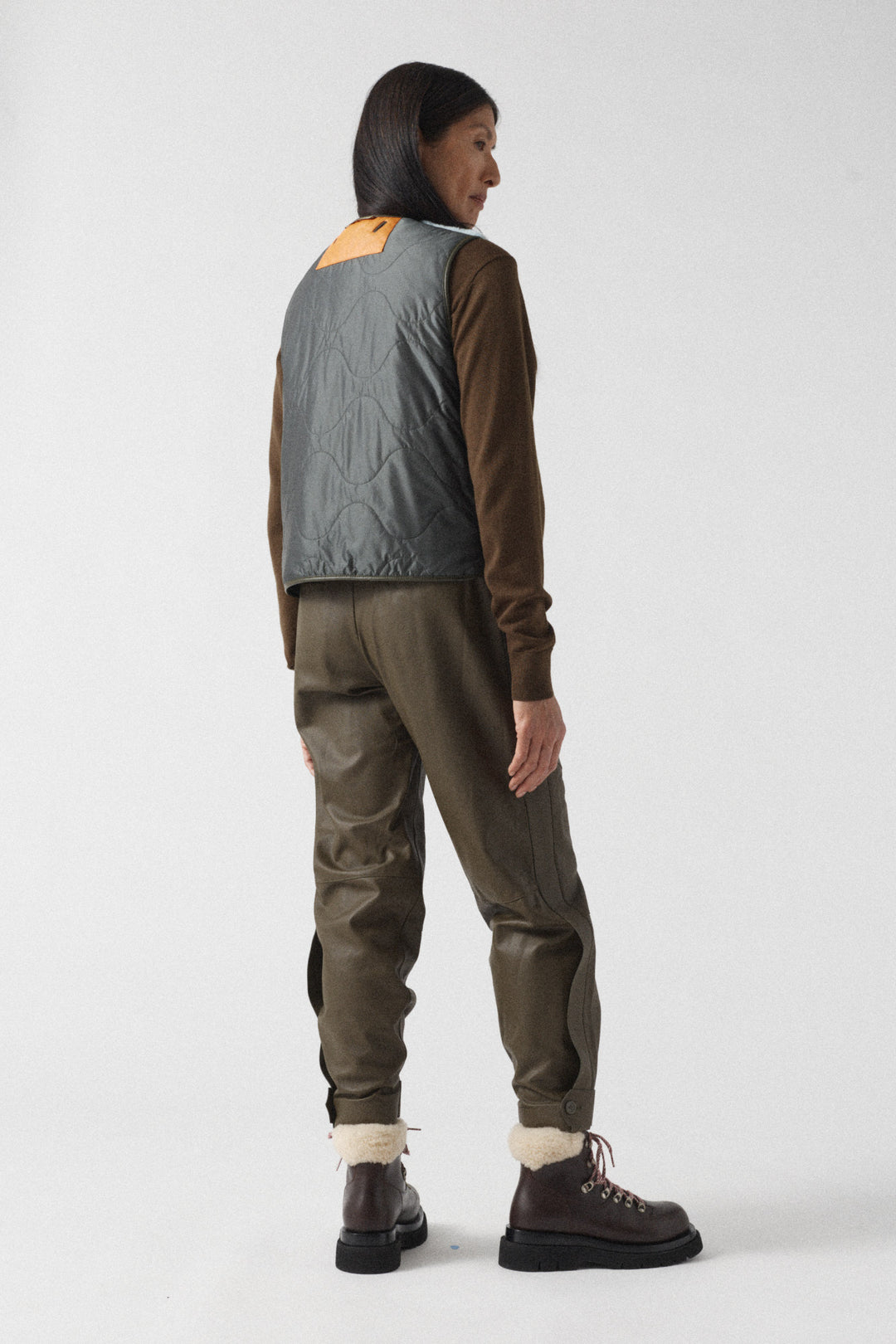 Aviator Shearling Vest - Dark Olive / Sky Blue