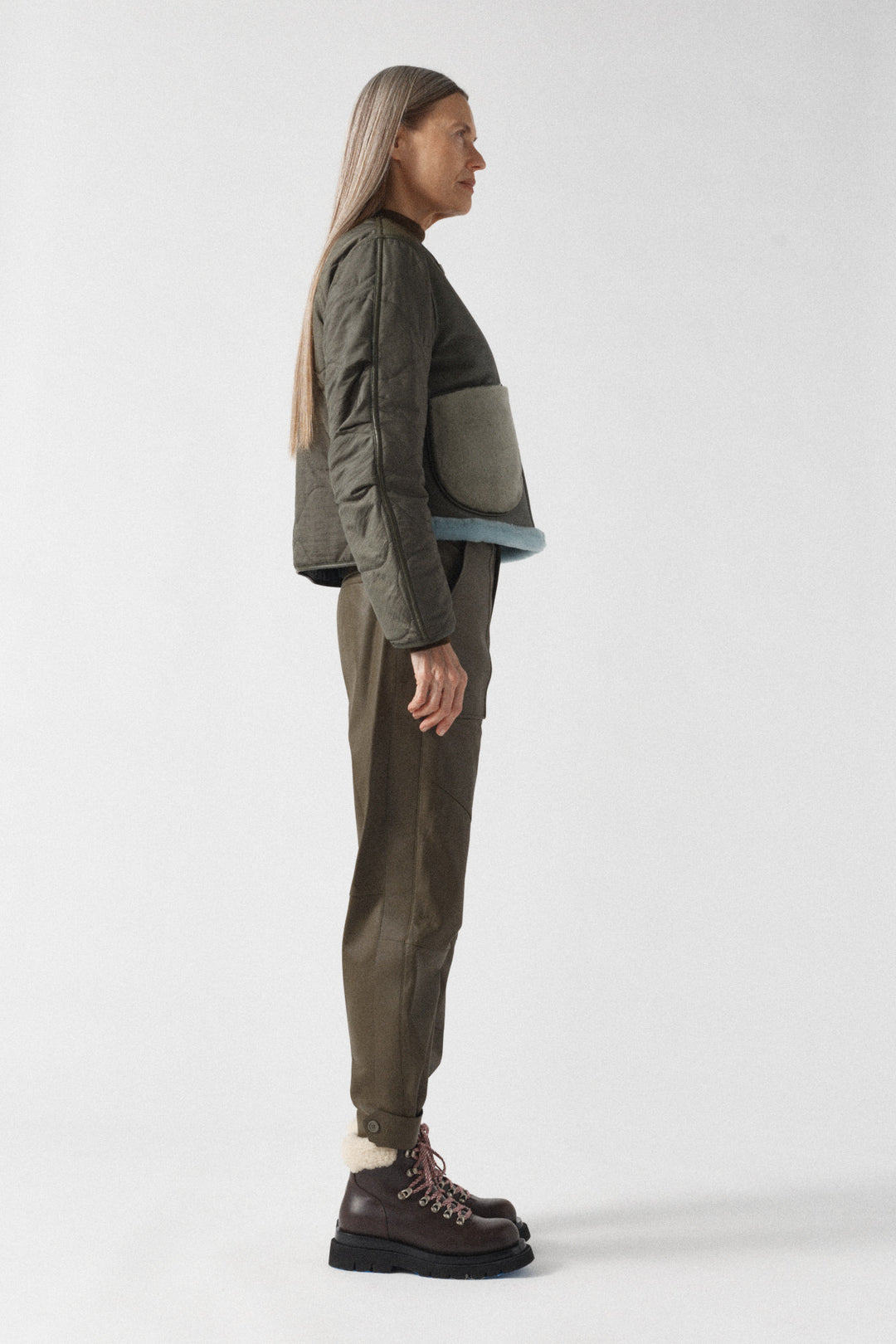 Aviator Shearling Jacket - Dark Olive / Sky Blue