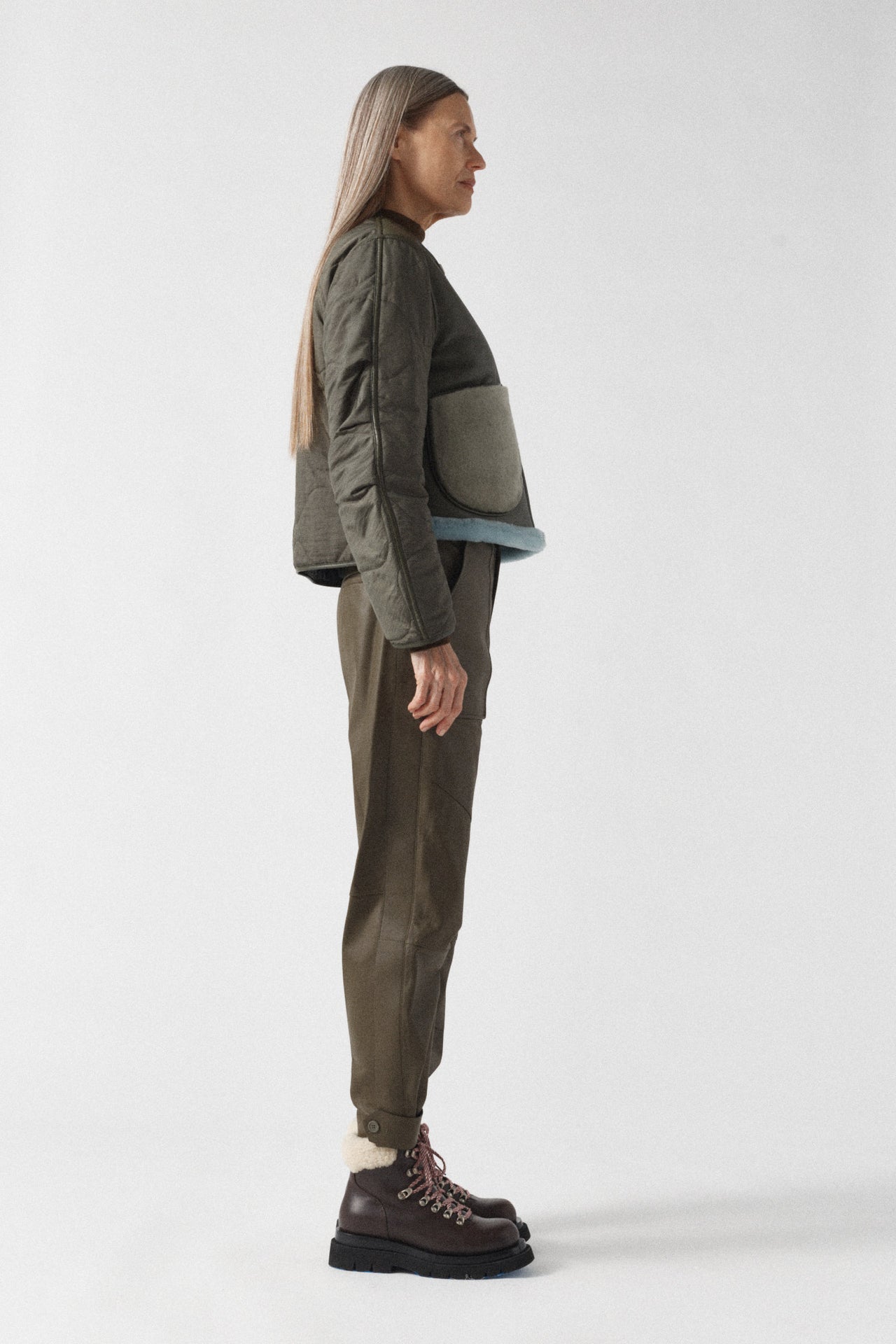 Aviator Shearling Jacket - Dark Olive / Sky Blue