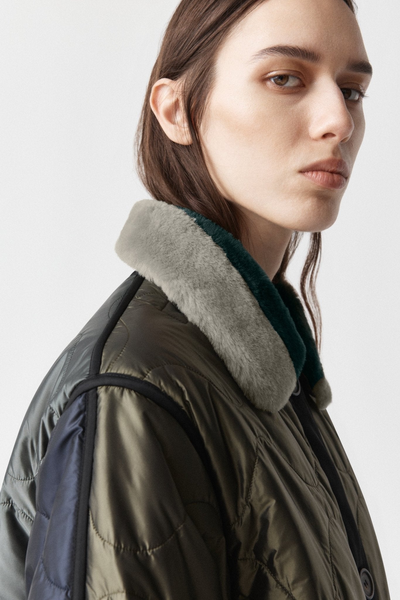 Shearling Stripe Collar - Pale Jade & Forest Green