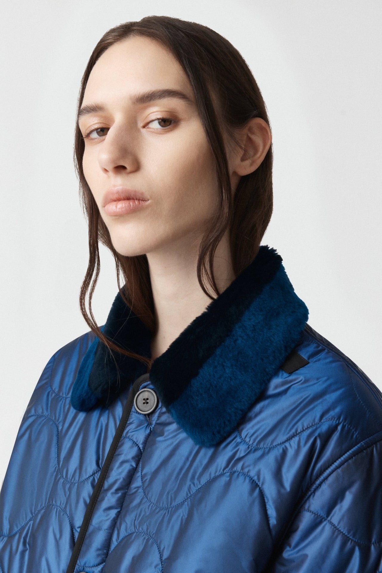 Shearling Stripe Collar - Petrol & Midnight