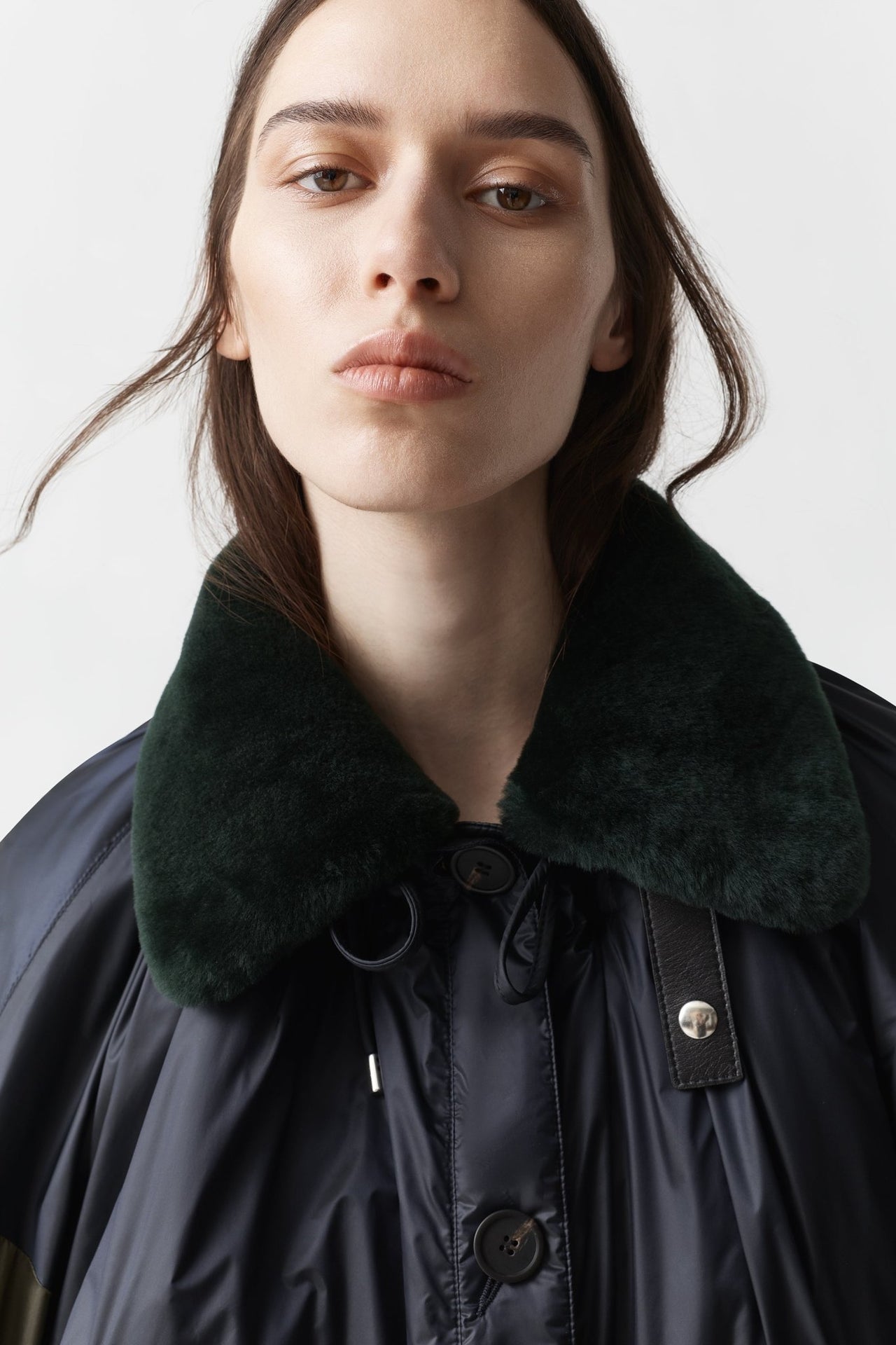 Aviator Shearling Latch Collar - Forest Green / Navy
