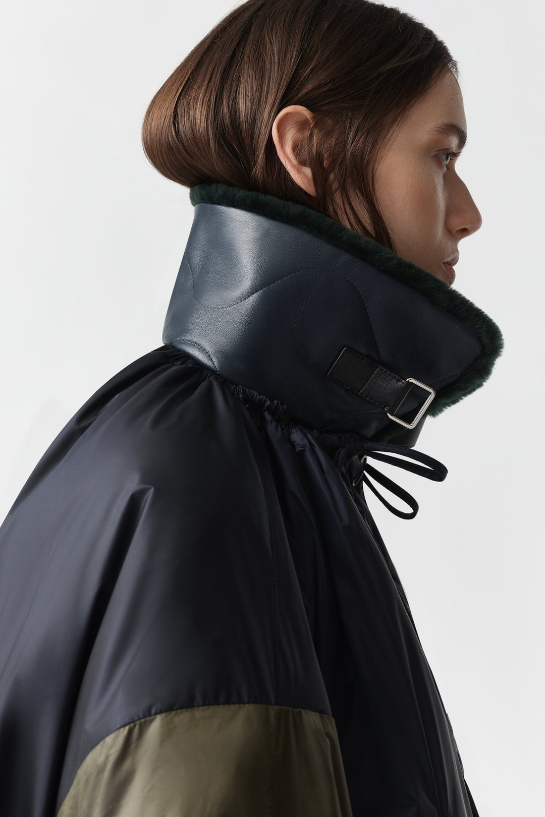 Aviator Shearling Latch Collar - Forest Green / Navy