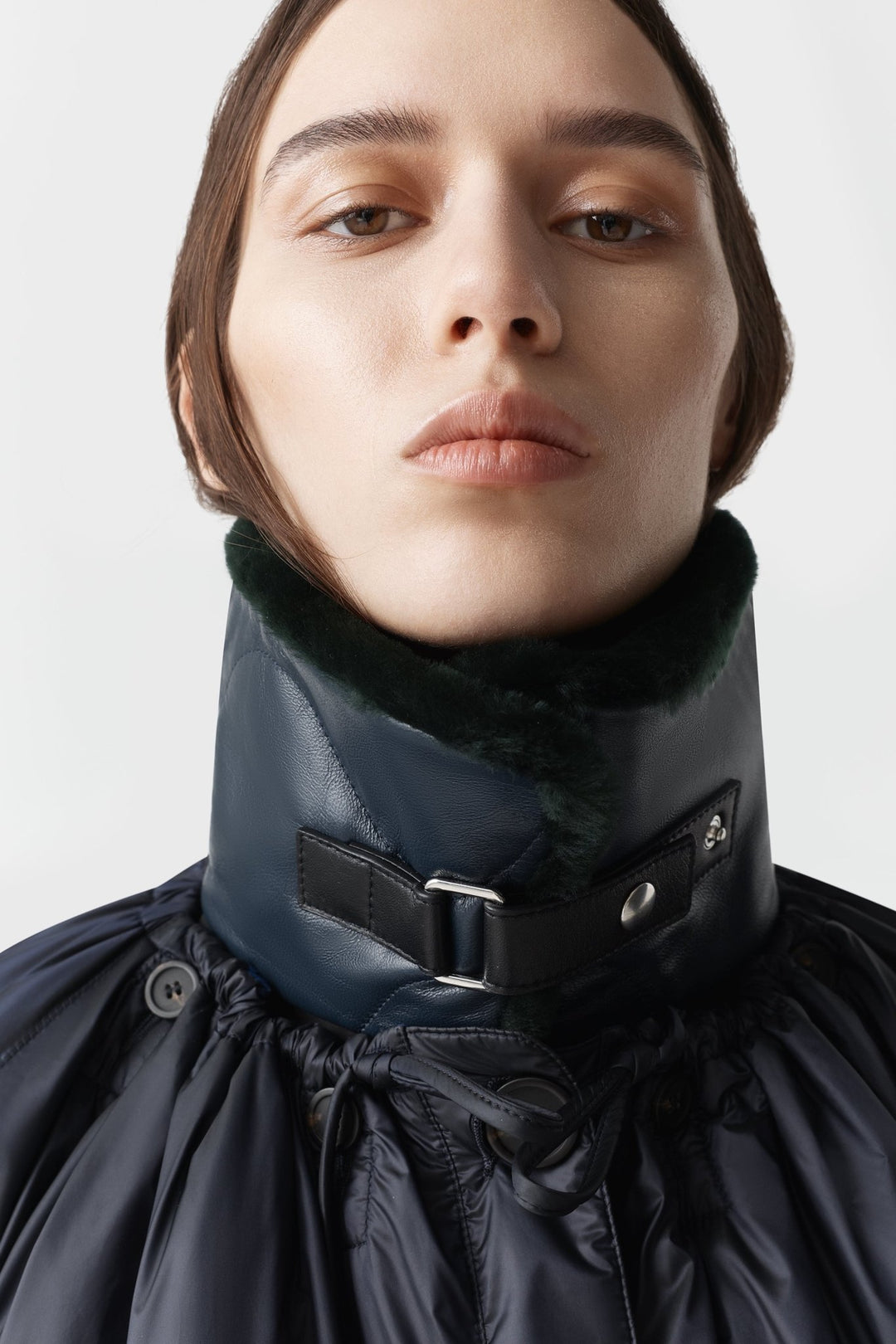 Aviator Shearling Latch Collar - Forest Green / Navy
