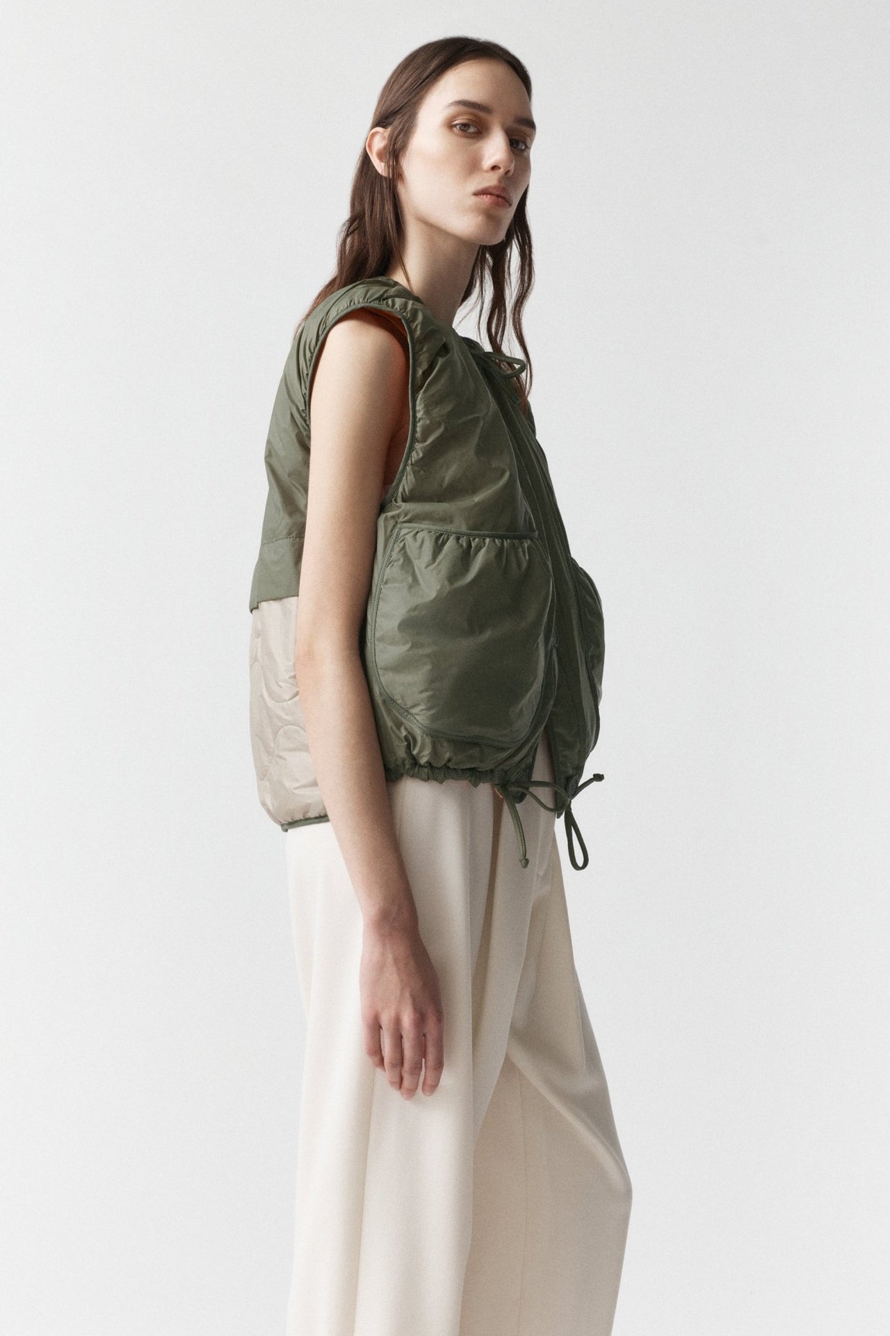 Parachute Quilted Vest - Bright Rose / Pale Olive