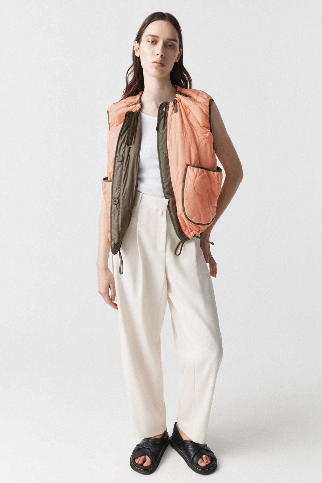 Parachute Quilted Vest - Bright Rose / Pale Olive