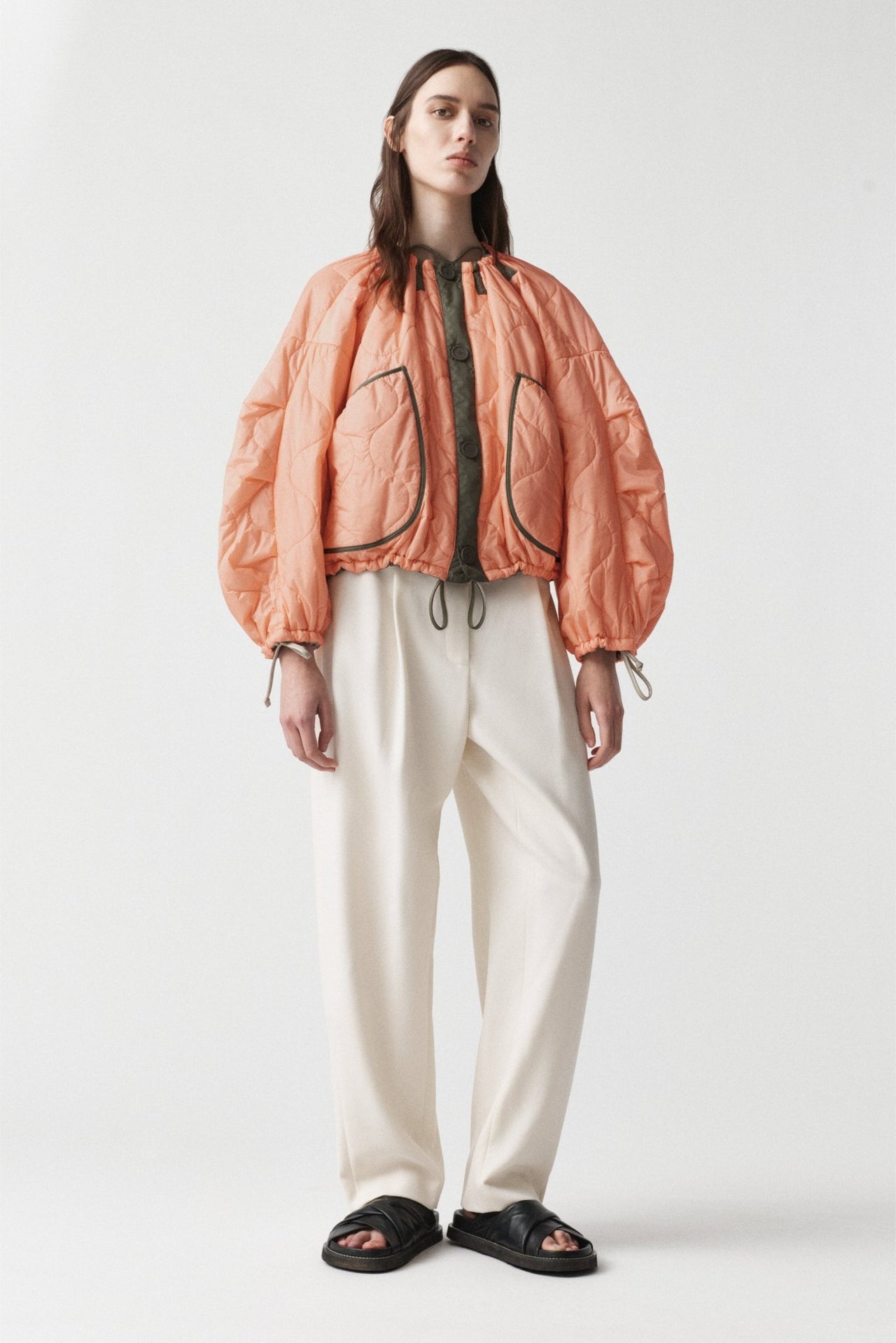 Parachute Quilted Bomber - Bright Rose / Pale Olive & Dove Grey