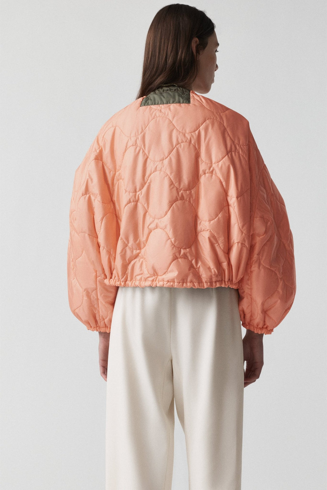 Parachute Quilted Bomber - Bright Rose / Pale Olive & Dove Grey