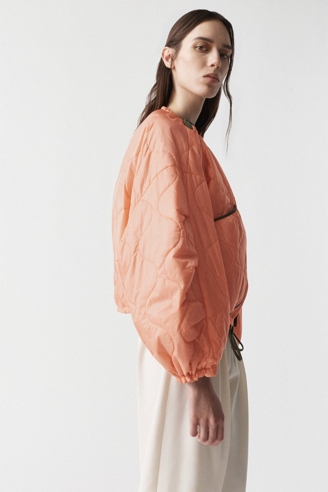 Parachute Quilted Bomber - Bright Rose / Pale Olive & Dove Grey