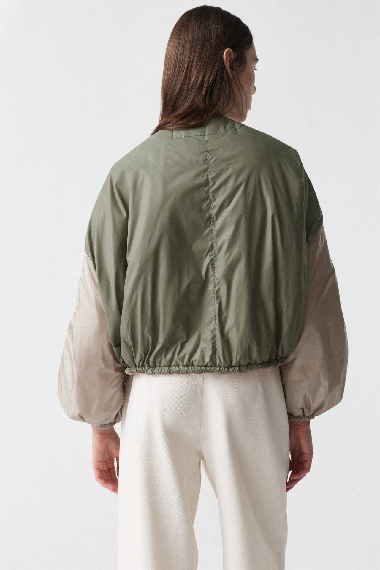 Parachute Quilted Bomber - Bright Rose / Pale Olive & Dove Grey