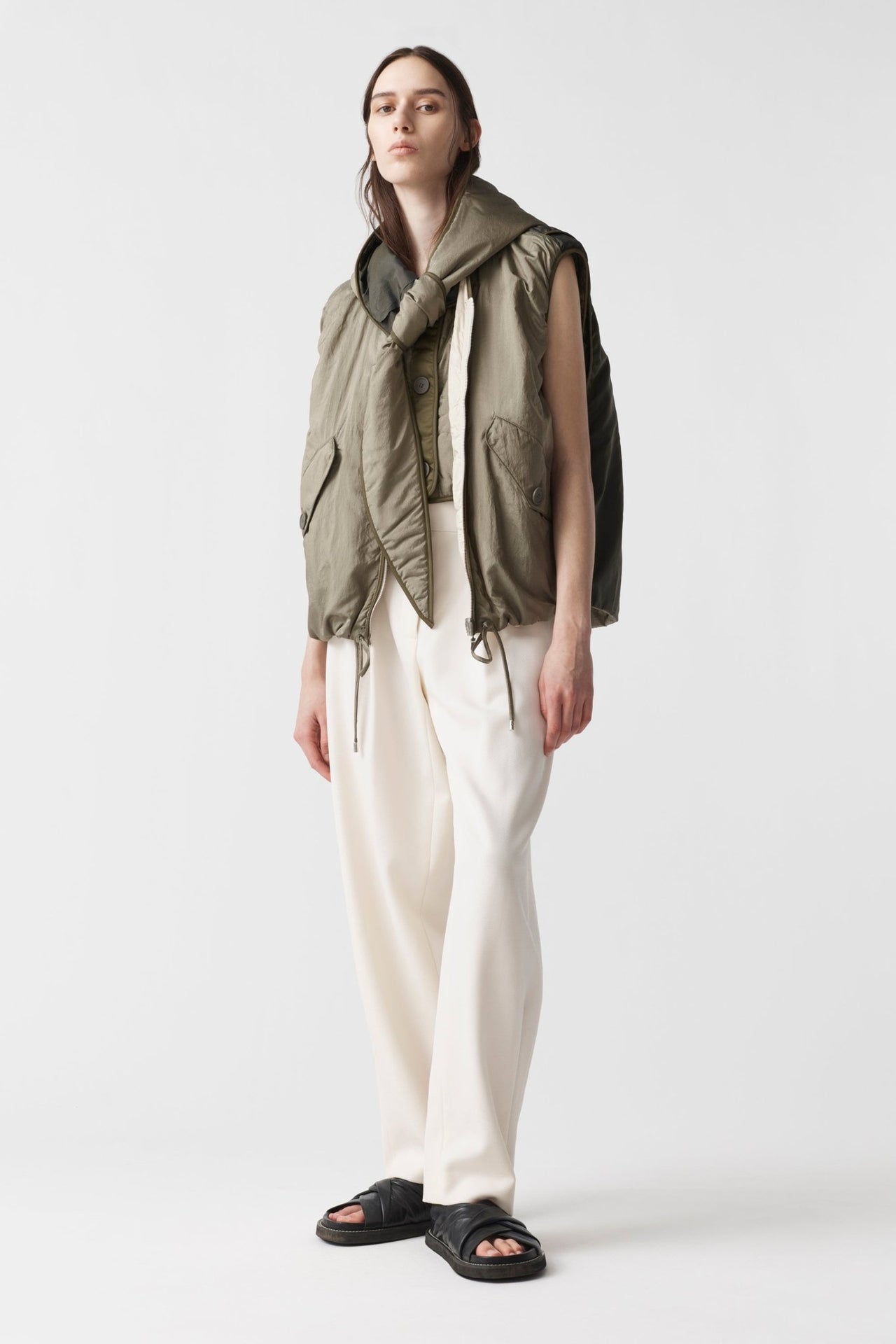 Silk Nylon Wrap Hood - Pale Olive / Dark Olive