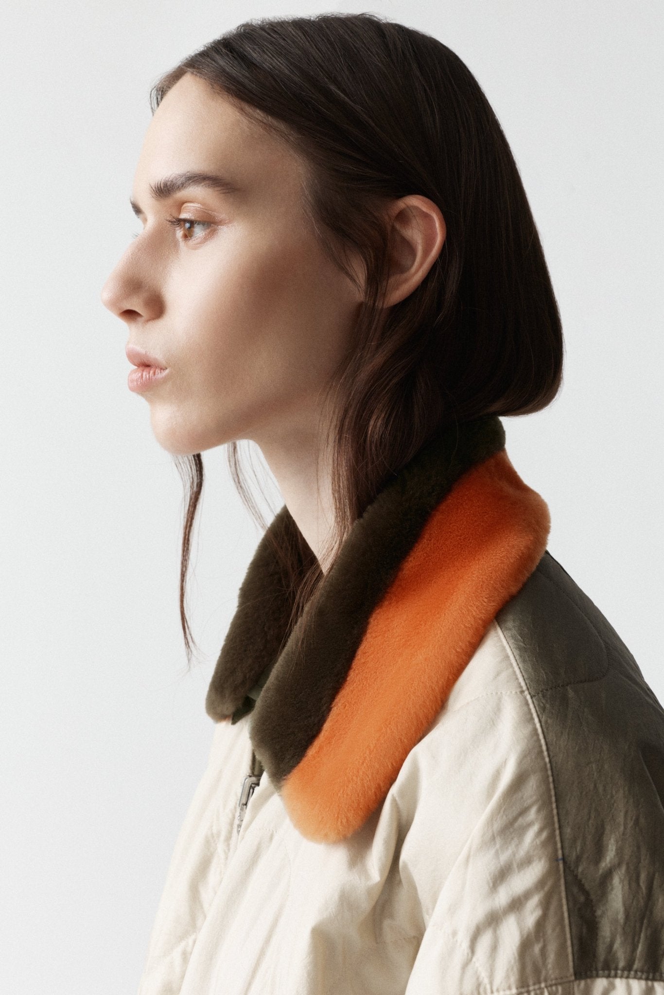 Shearling Stripe Collar - Bright Orange & Dark Olive