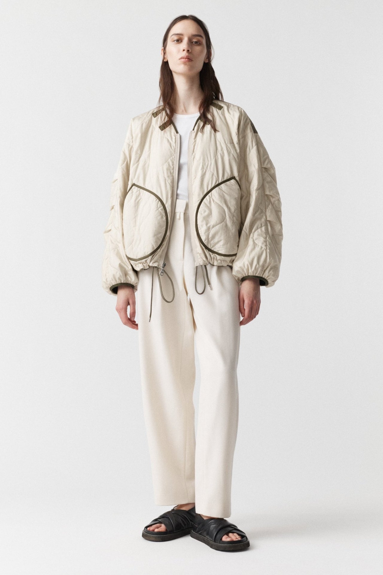 Parachute Silk Nylon Bomber - Pale Olive / Oyster