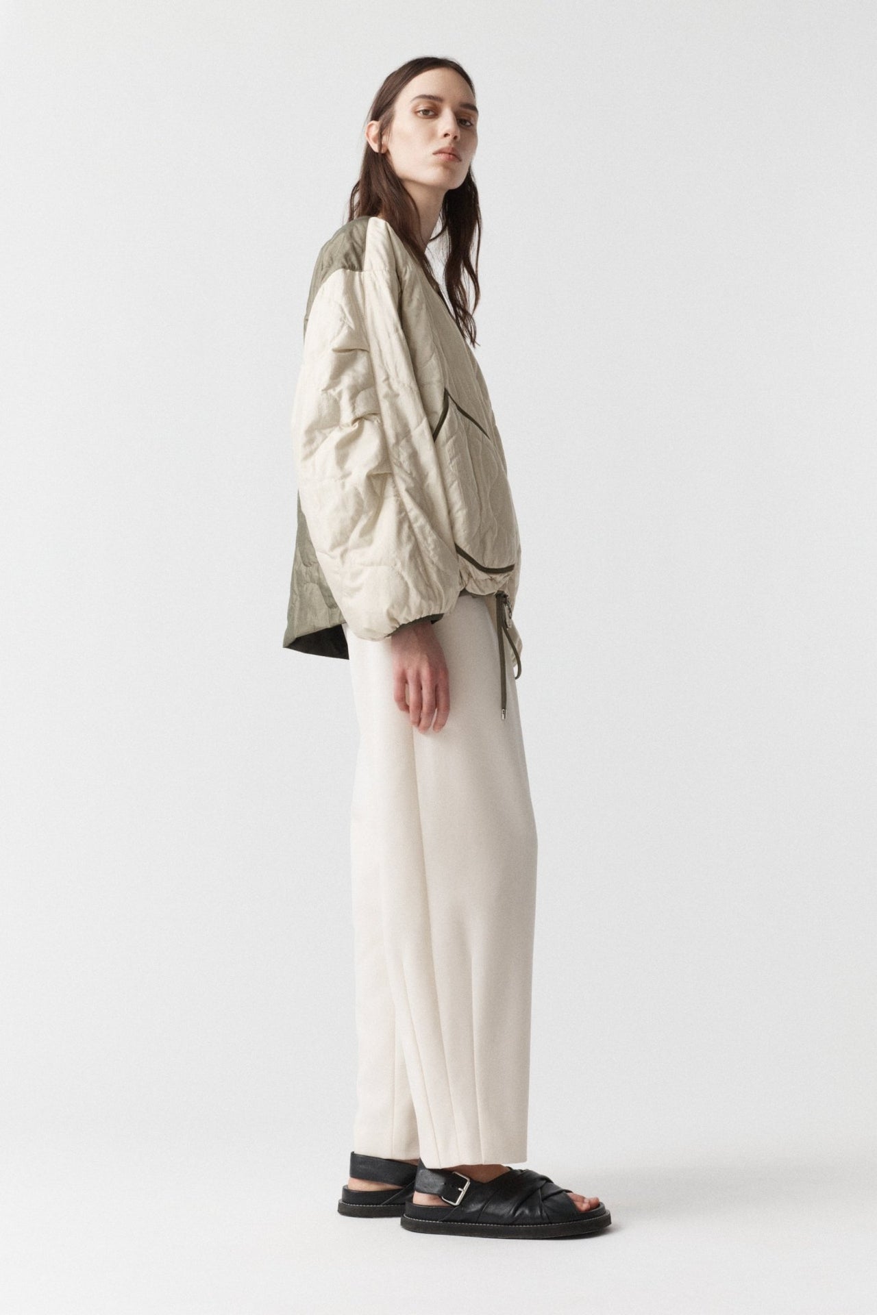 Parachute Silk Nylon Bomber - Pale Olive / Oyster