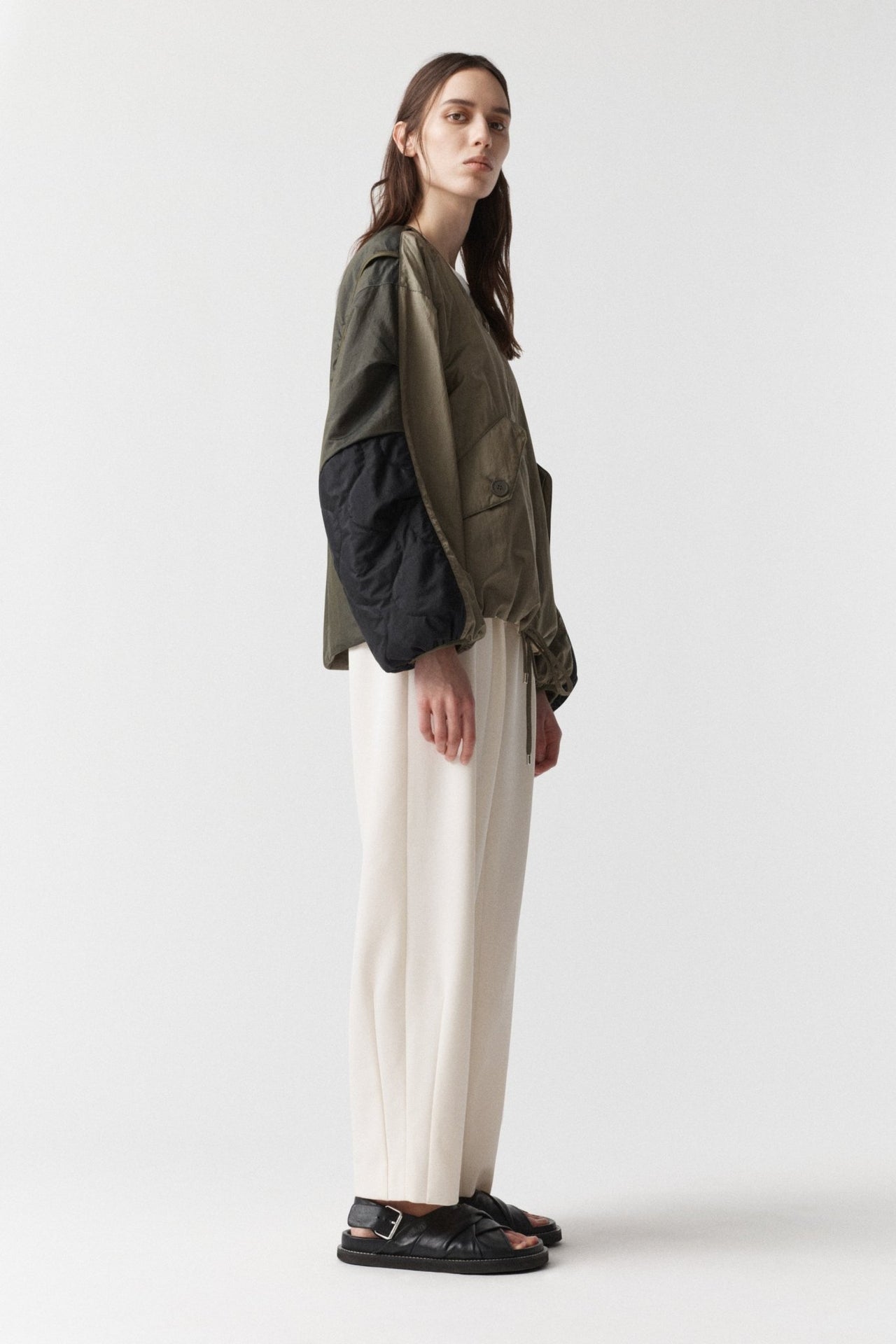 Parachute Silk Nylon Bomber - Pale Olive / Oyster