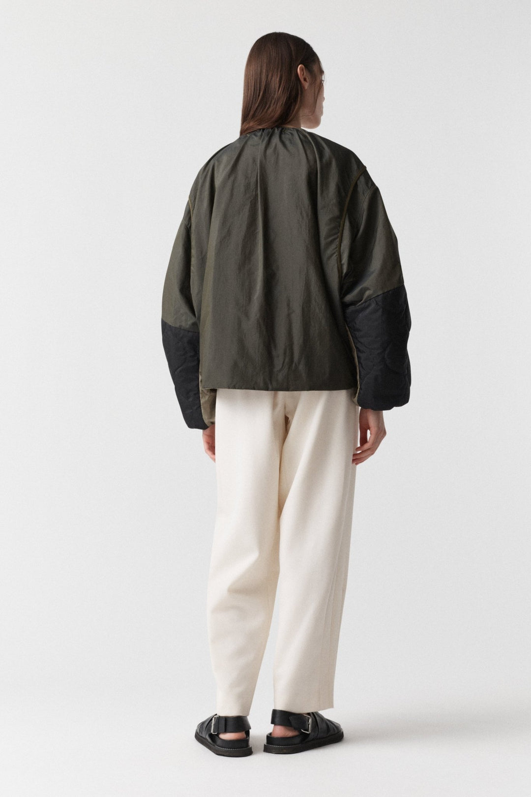 Parachute Silk Nylon Bomber - Pale Olive / Oyster