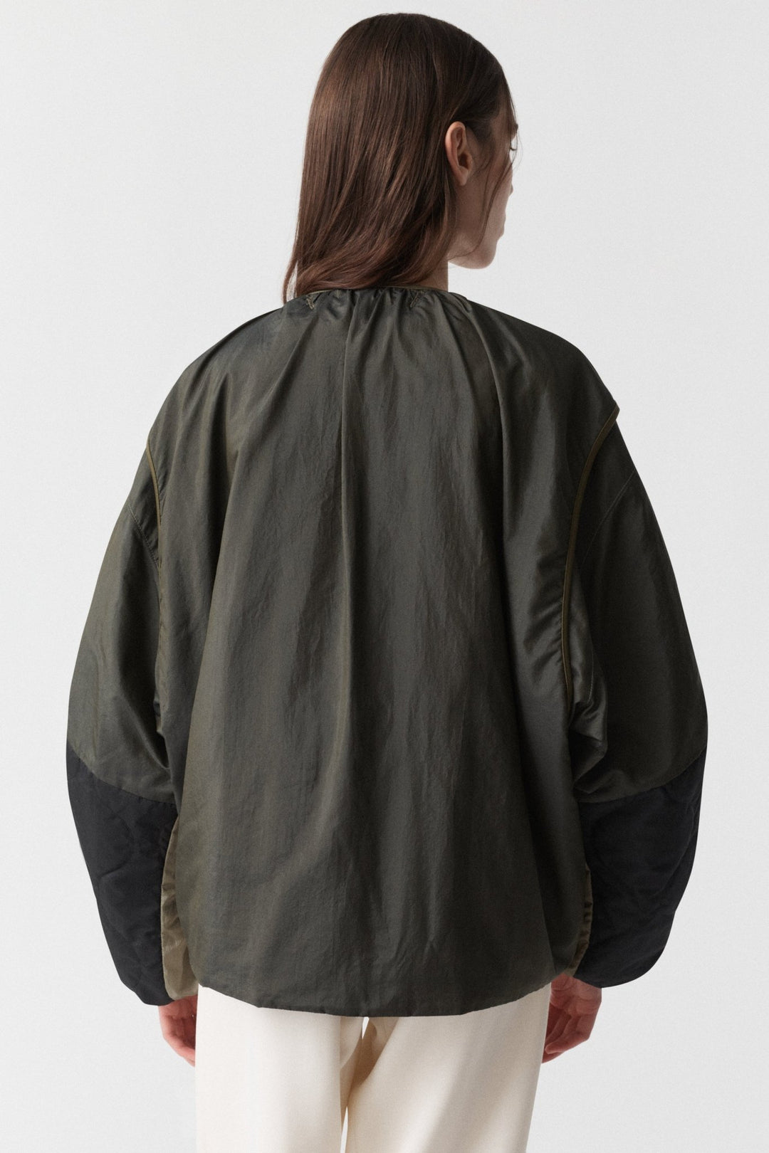 Parachute Silk Nylon Bomber - Pale Olive / Oyster