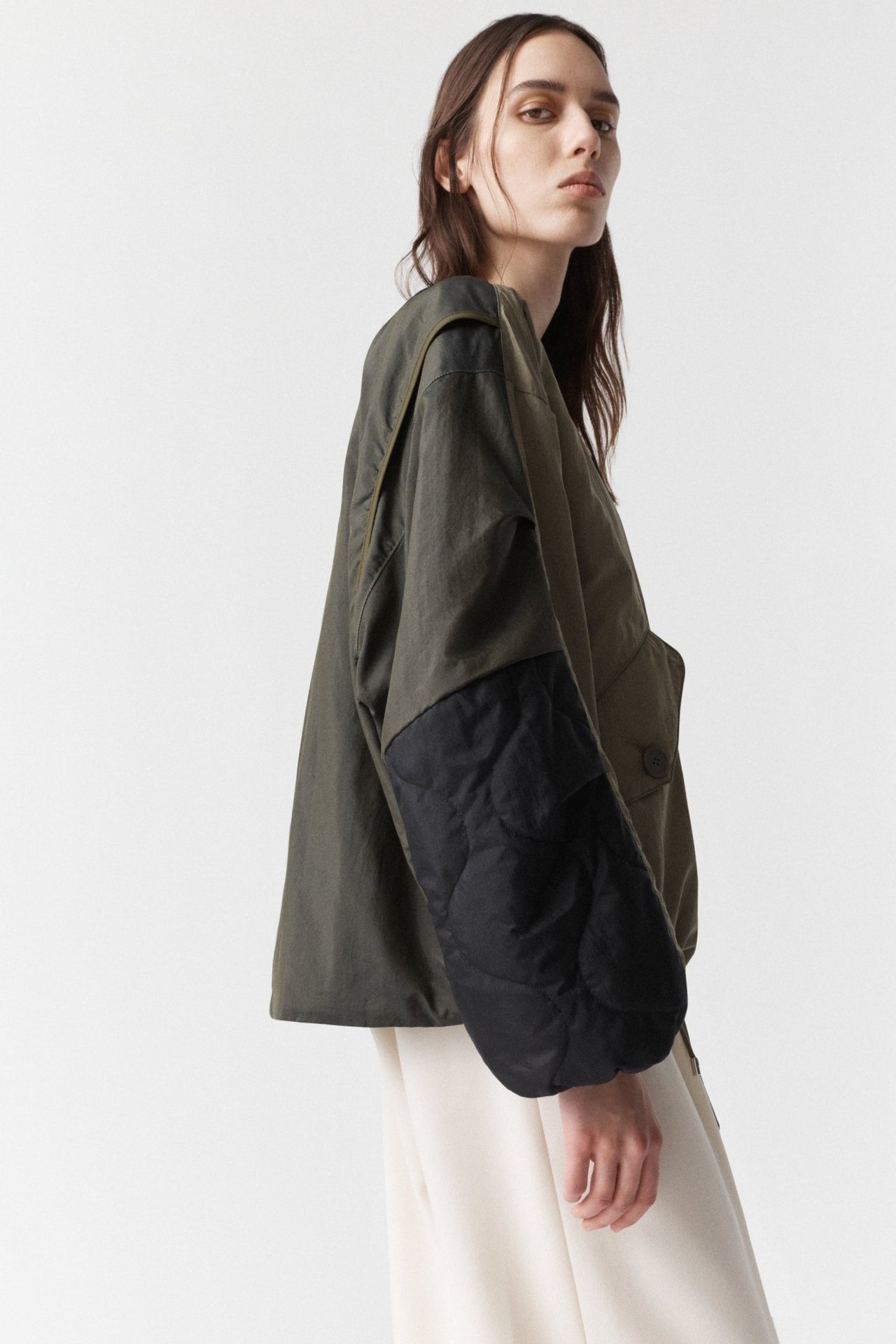 Parachute Silk Nylon Bomber - Pale Olive / Oyster