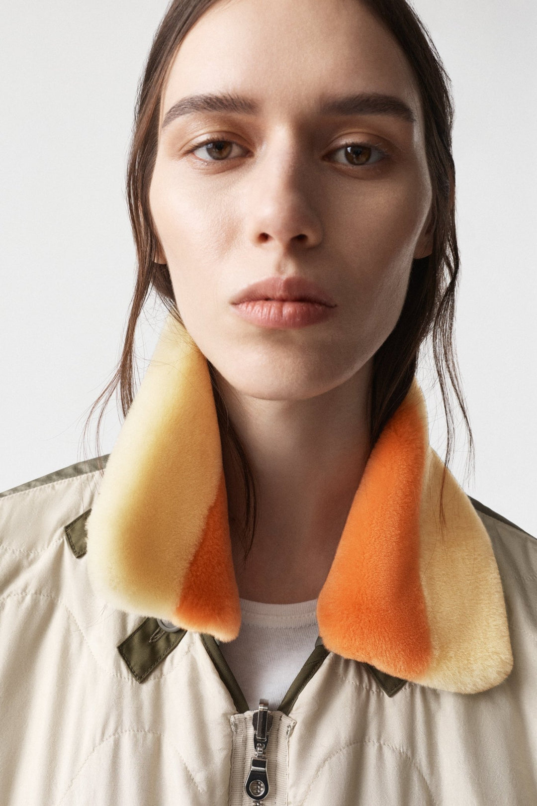 Shearling Stripe Collar - Pale Yellow & Bright Orange