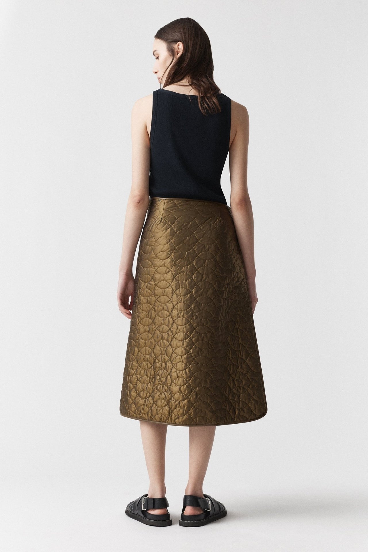 Leather & Nylon Wrap Skirt - Moss & Antique Gold