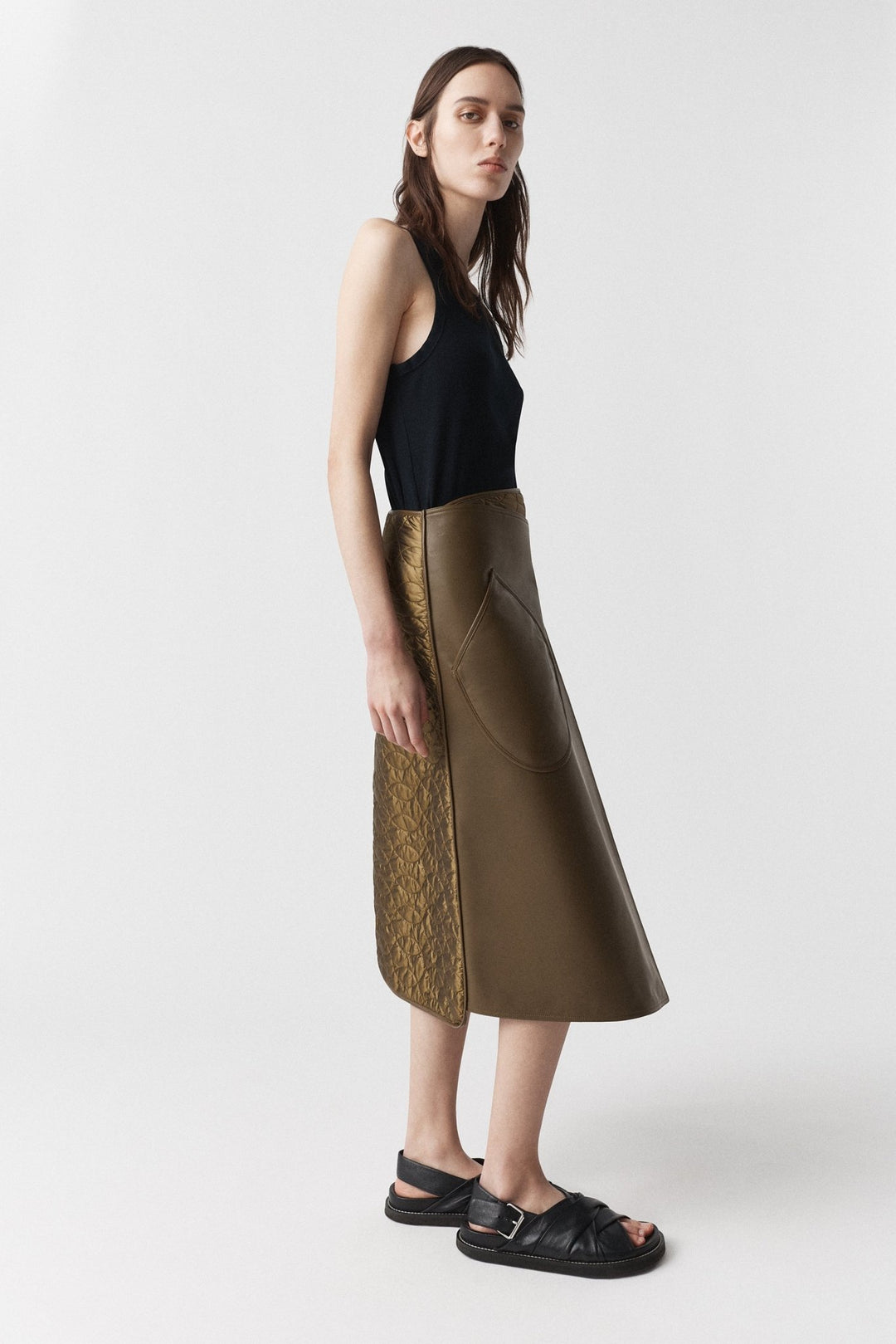 Leather & Nylon Wrap Skirt - Moss & Antique Gold