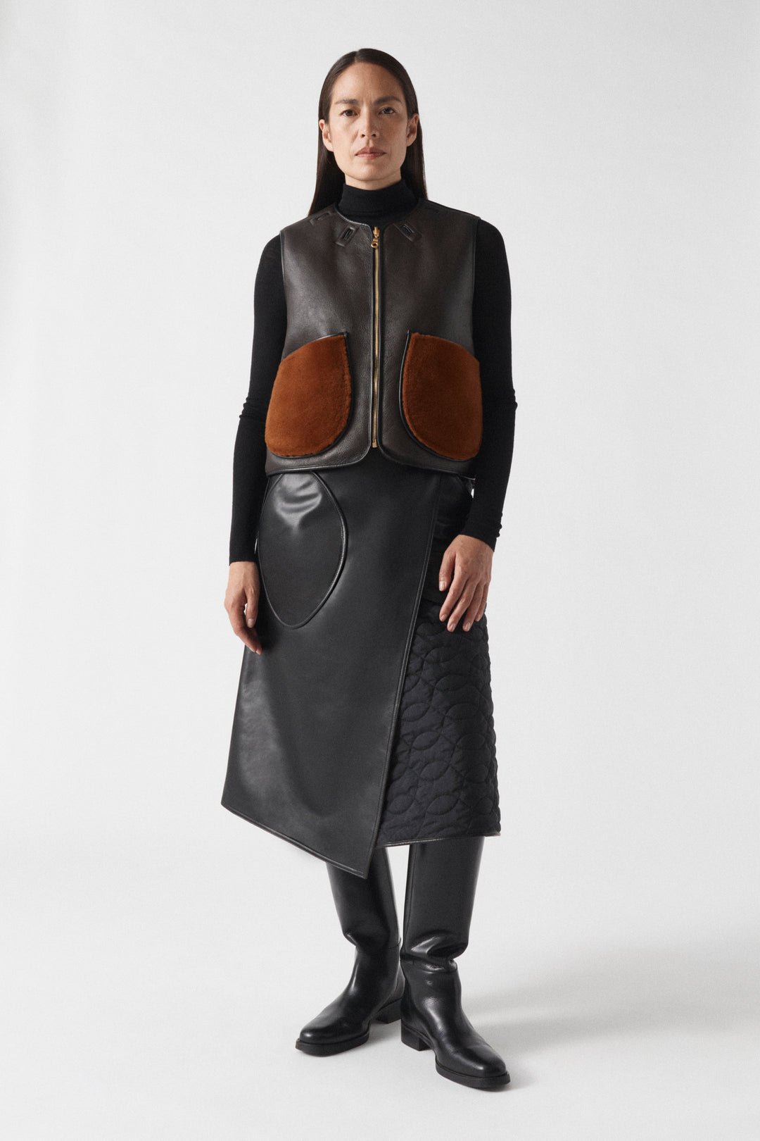 Aviator Shearling Vest - Dark Brown / Amber