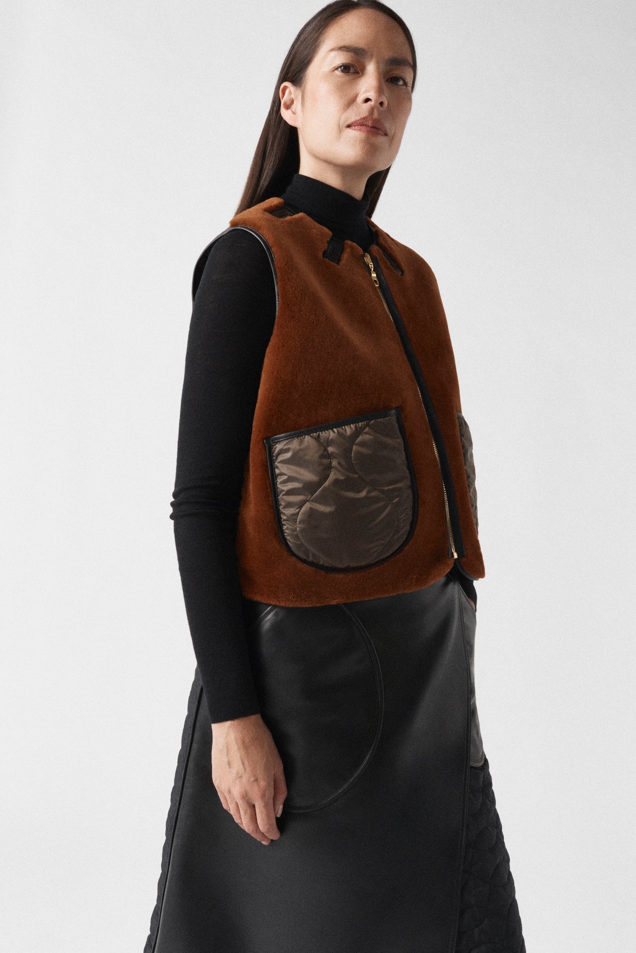 Aviator Shearling Vest - Dark Brown / Amber