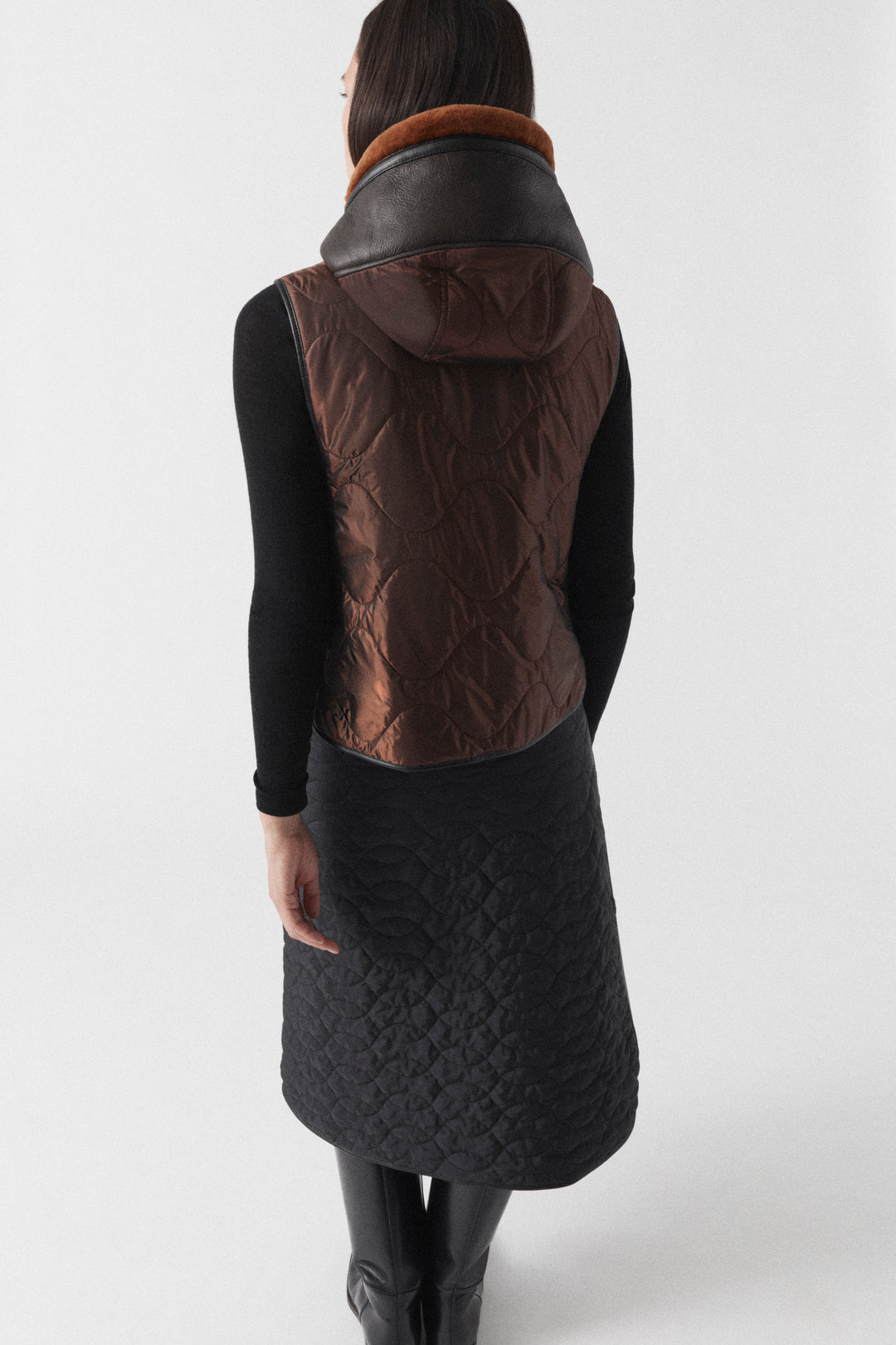 Aviator Shearling Lattice Zip Hood - Dark Brown / Amber